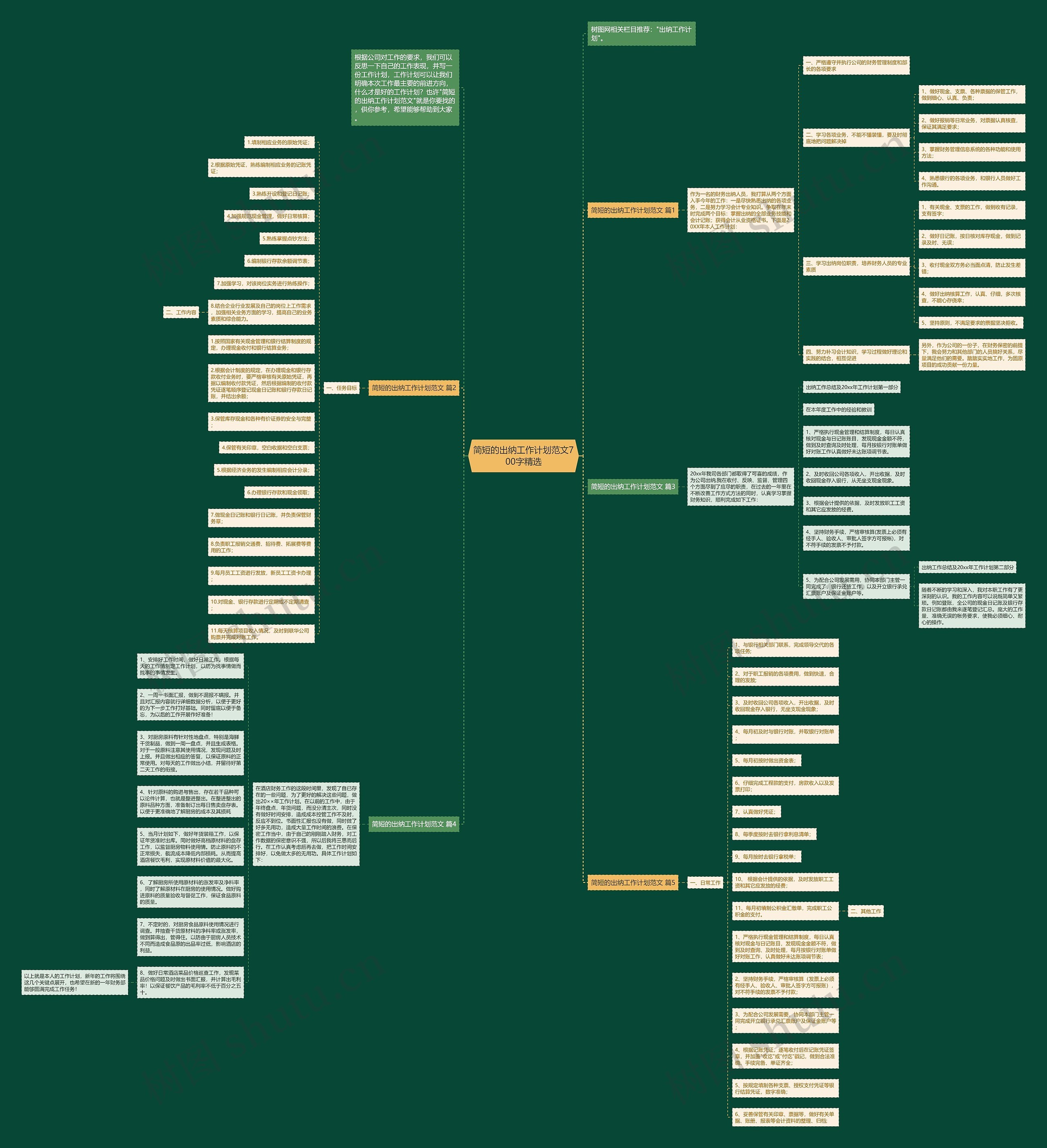 简短的出纳工作计划范文700字精选思维导图