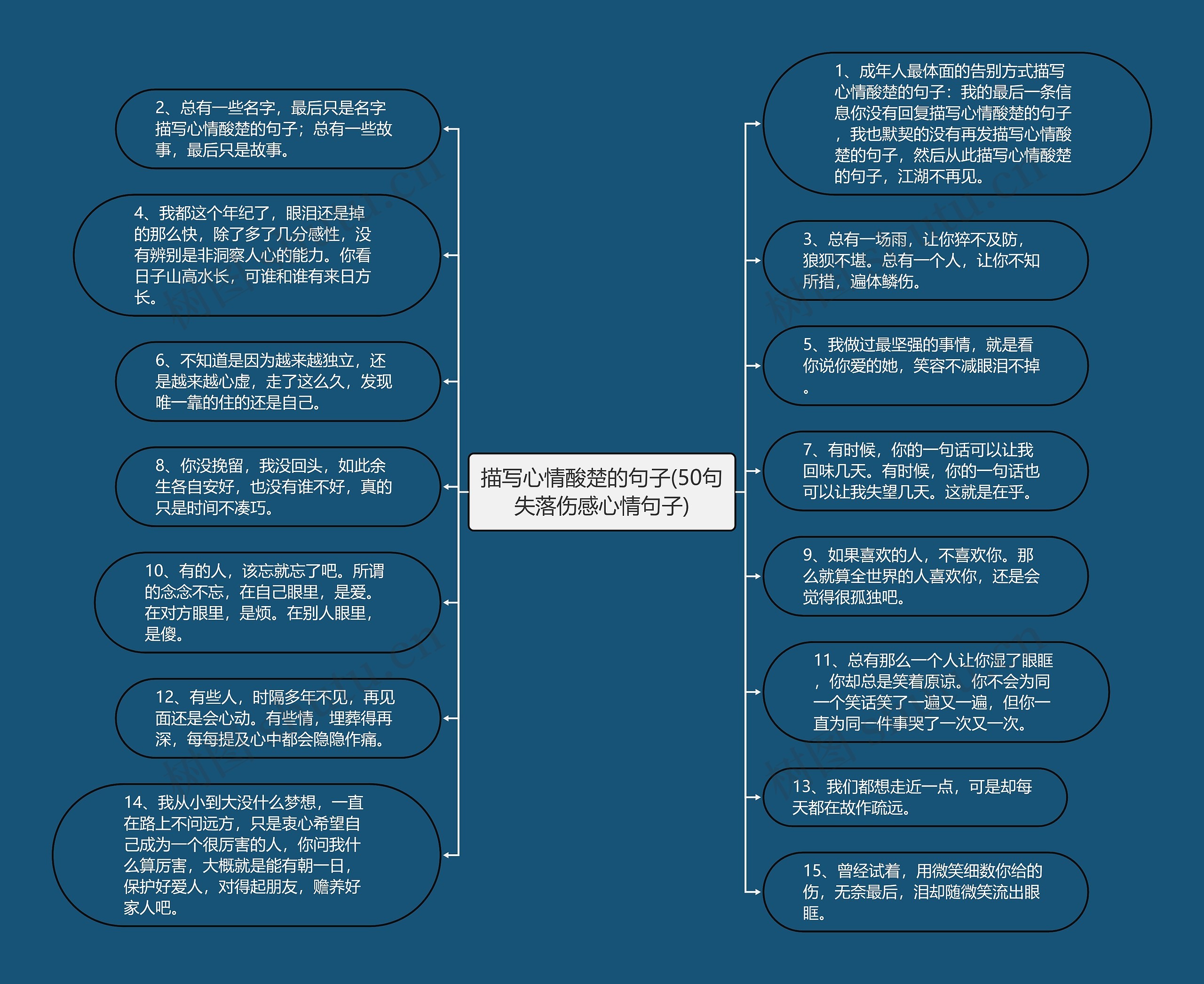 描写心情酸楚的句子(50句失落伤感心情句子)思维导图