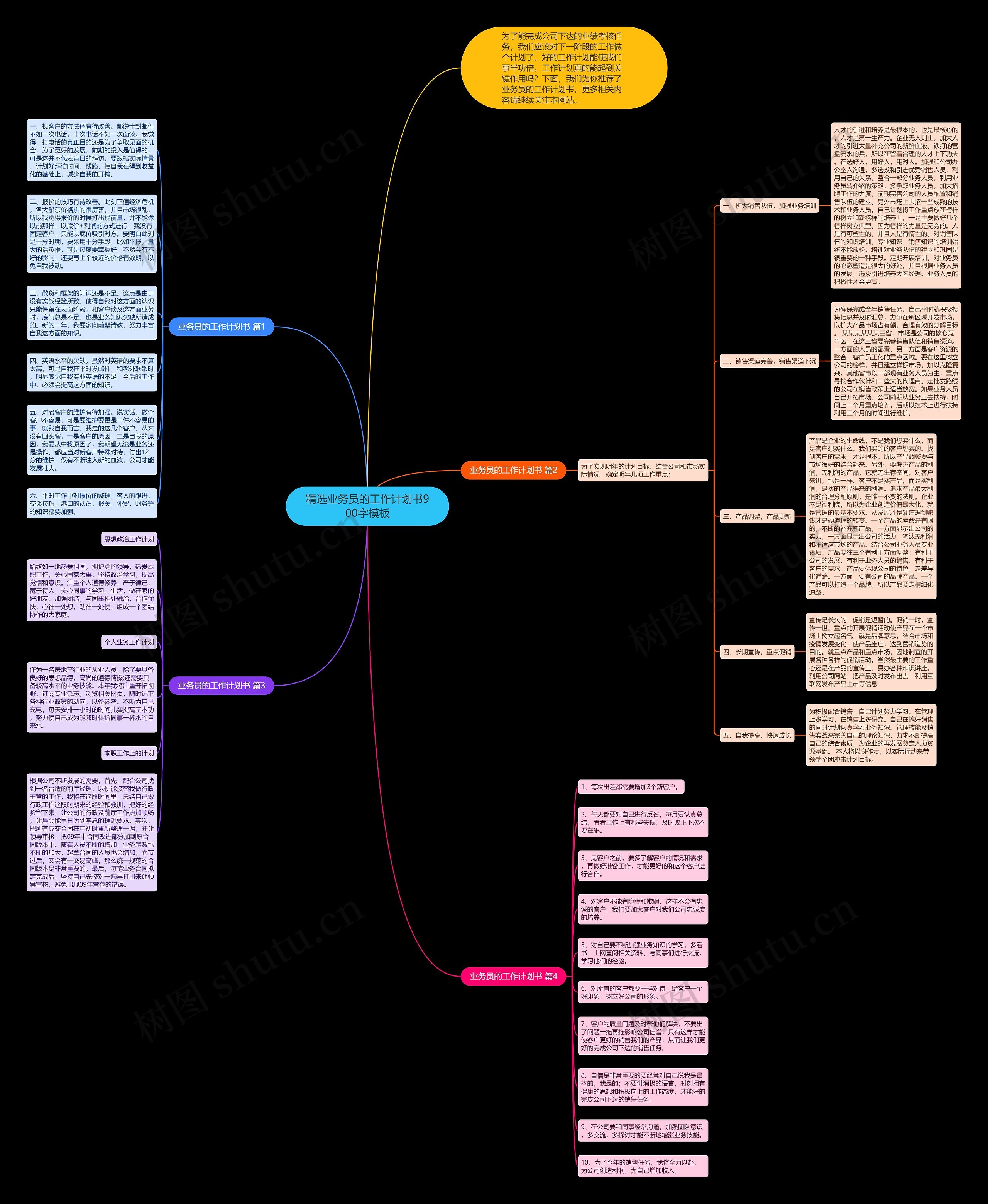 精选业务员的工作计划书900字思维导图