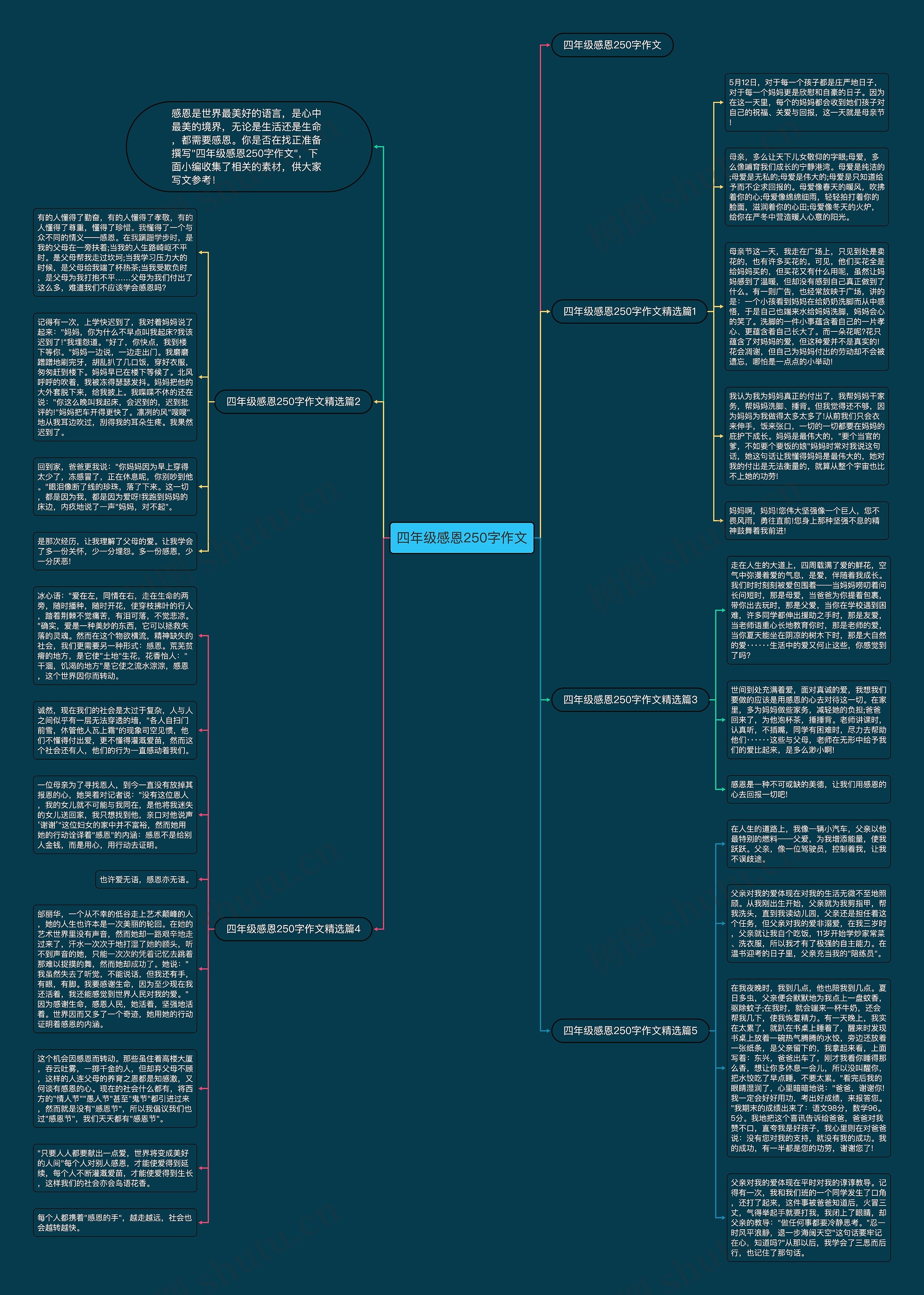 四年级感恩250字作文思维导图