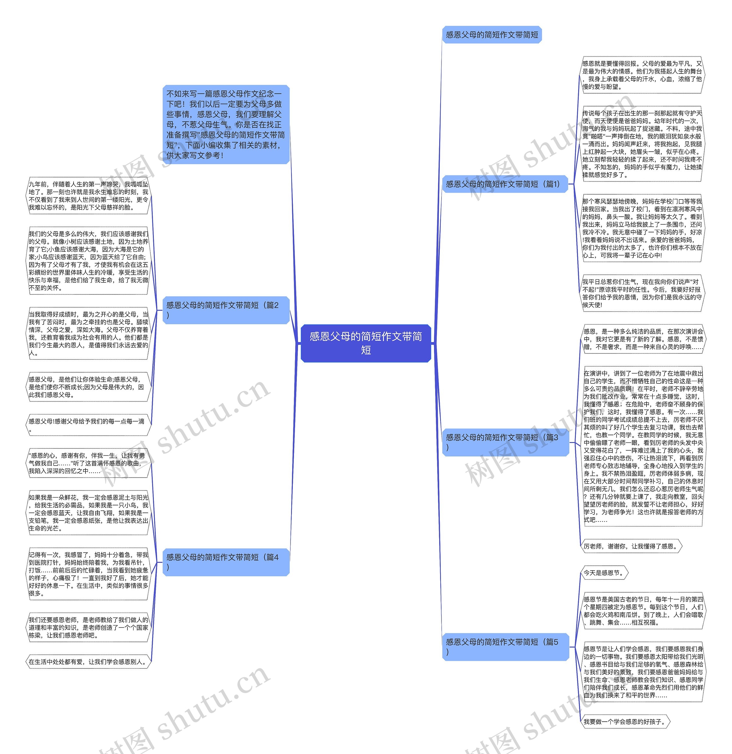 感恩父母的简短作文带简短思维导图