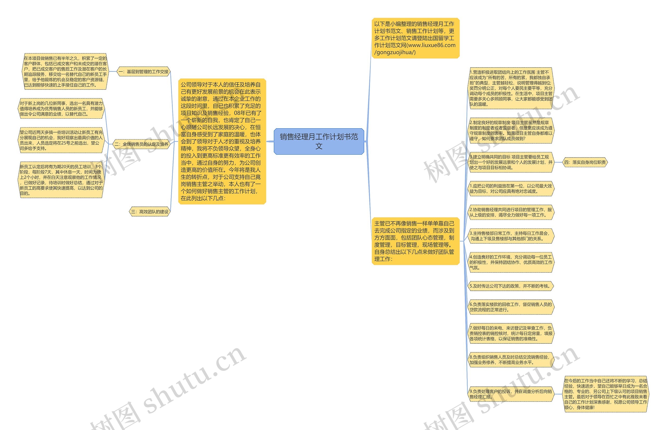 销售经理月工作计划书范文思维导图