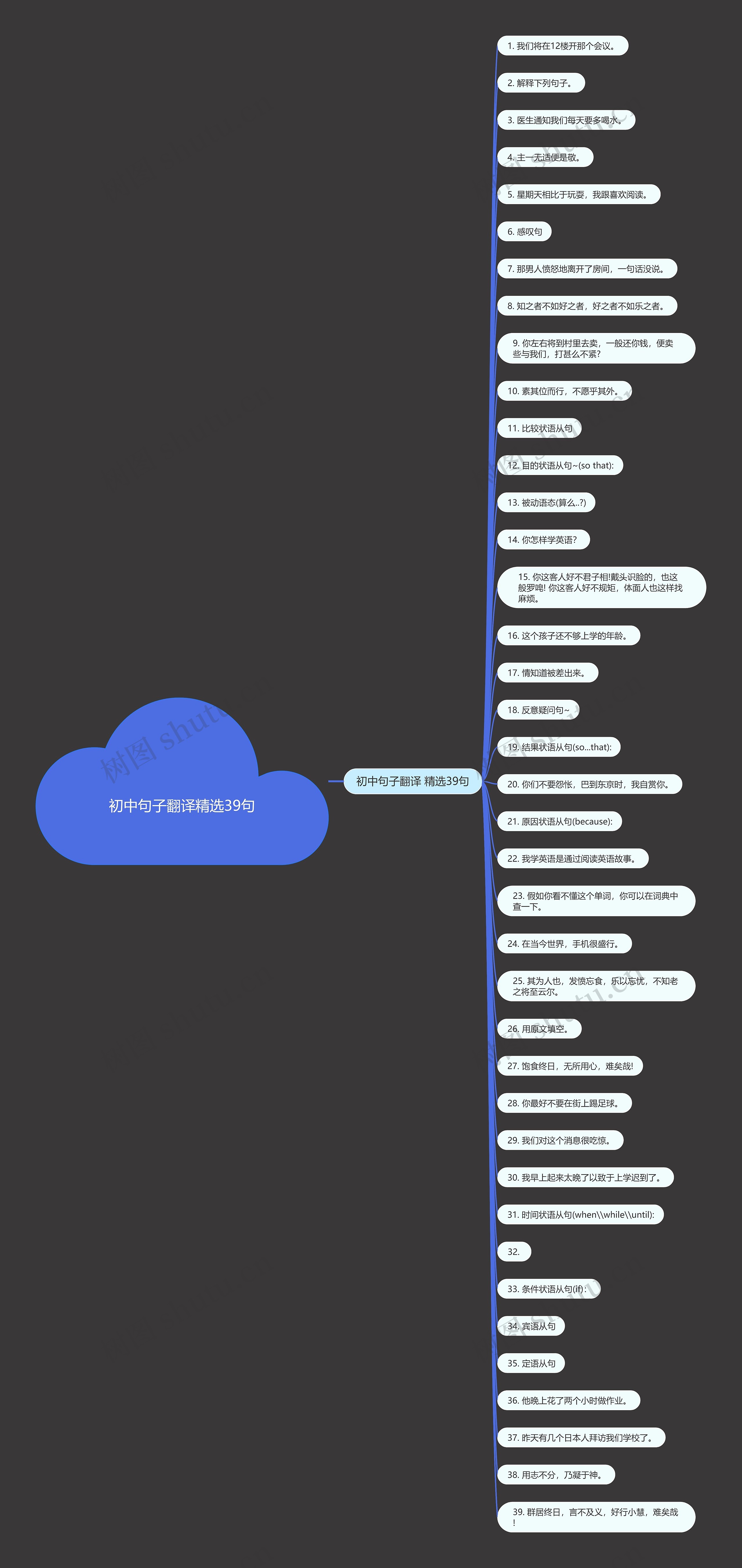初中句子翻译精选39句思维导图
