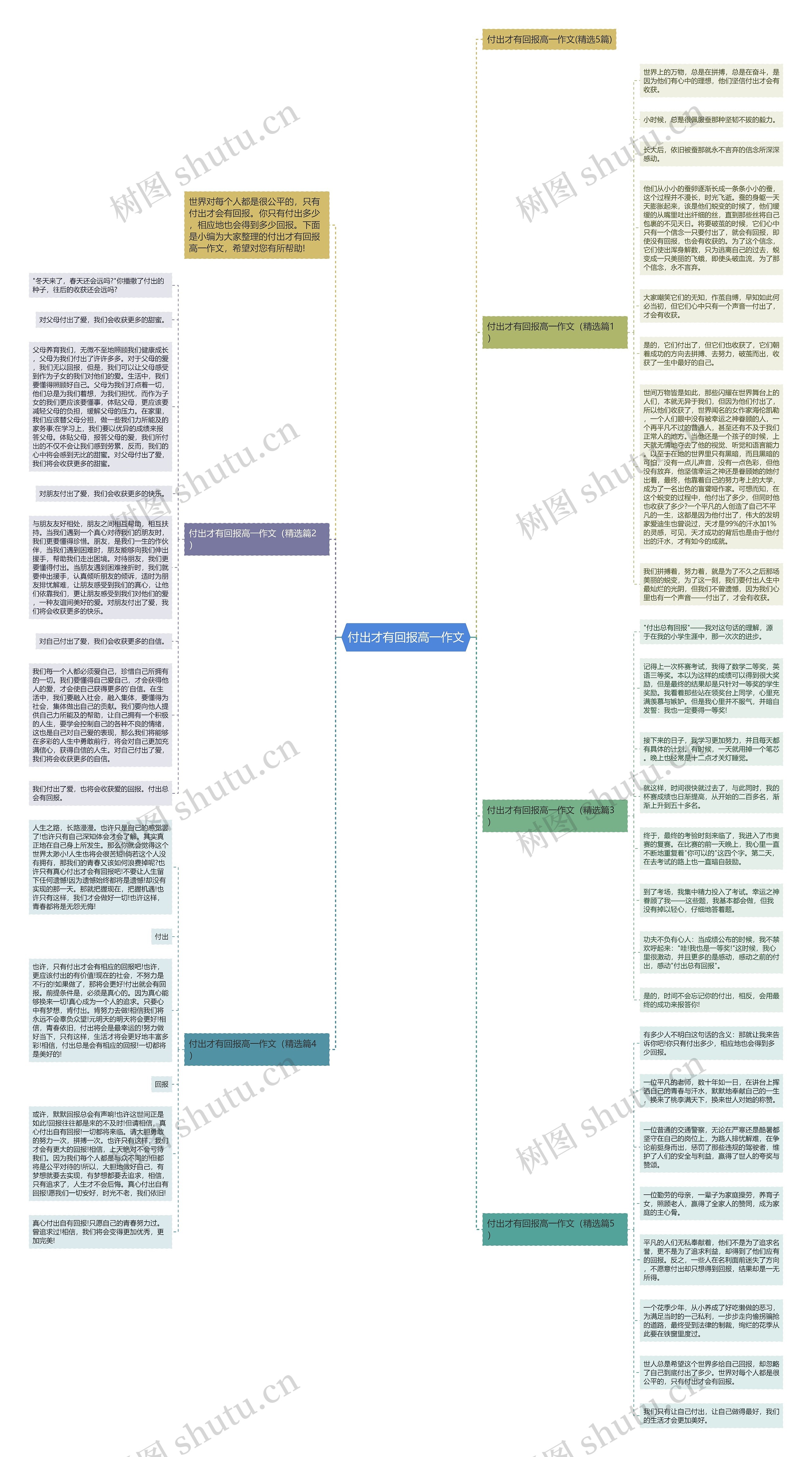 付出才有回报高一作文思维导图