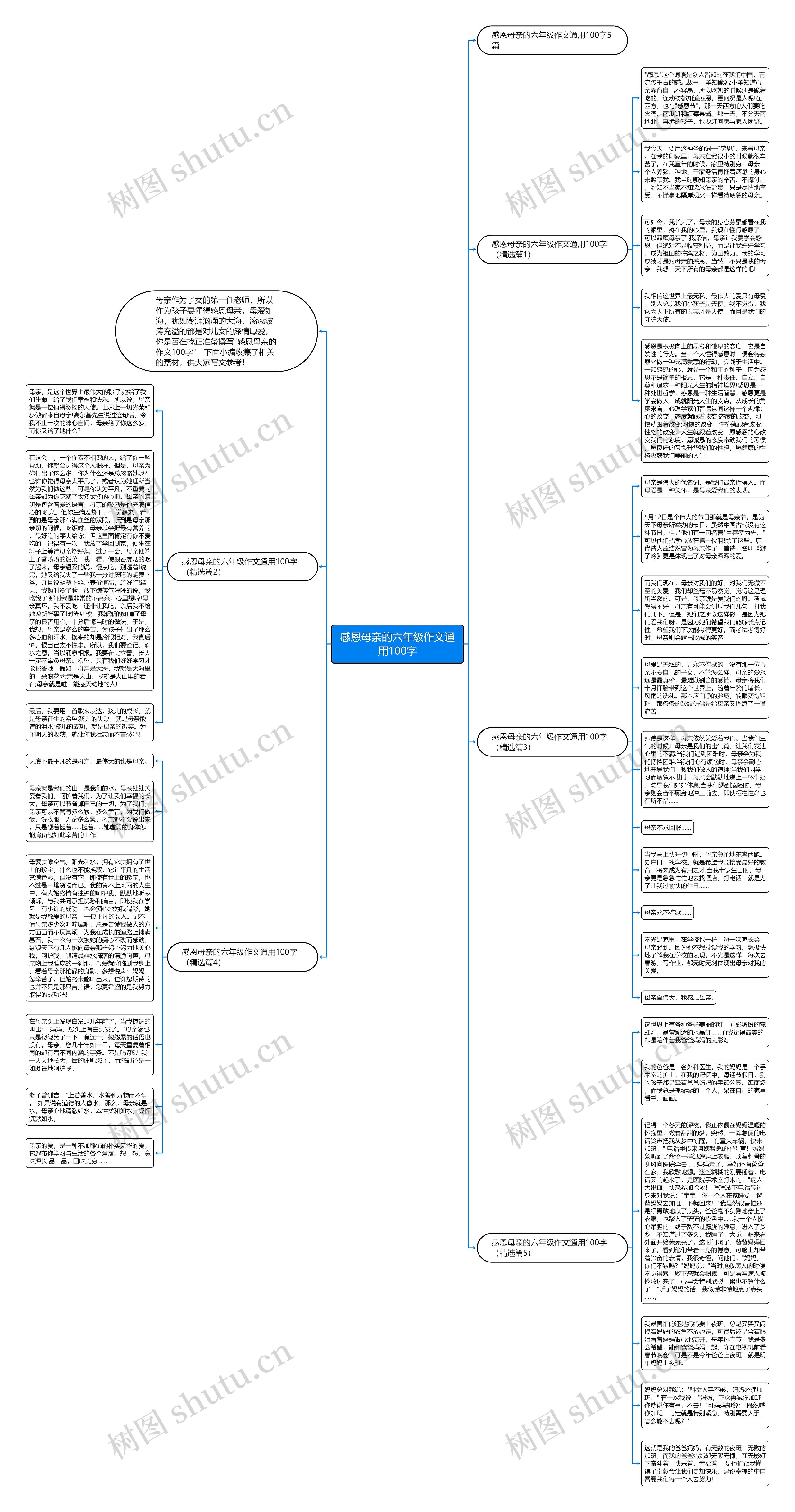 感恩母亲的六年级作文通用100字思维导图
