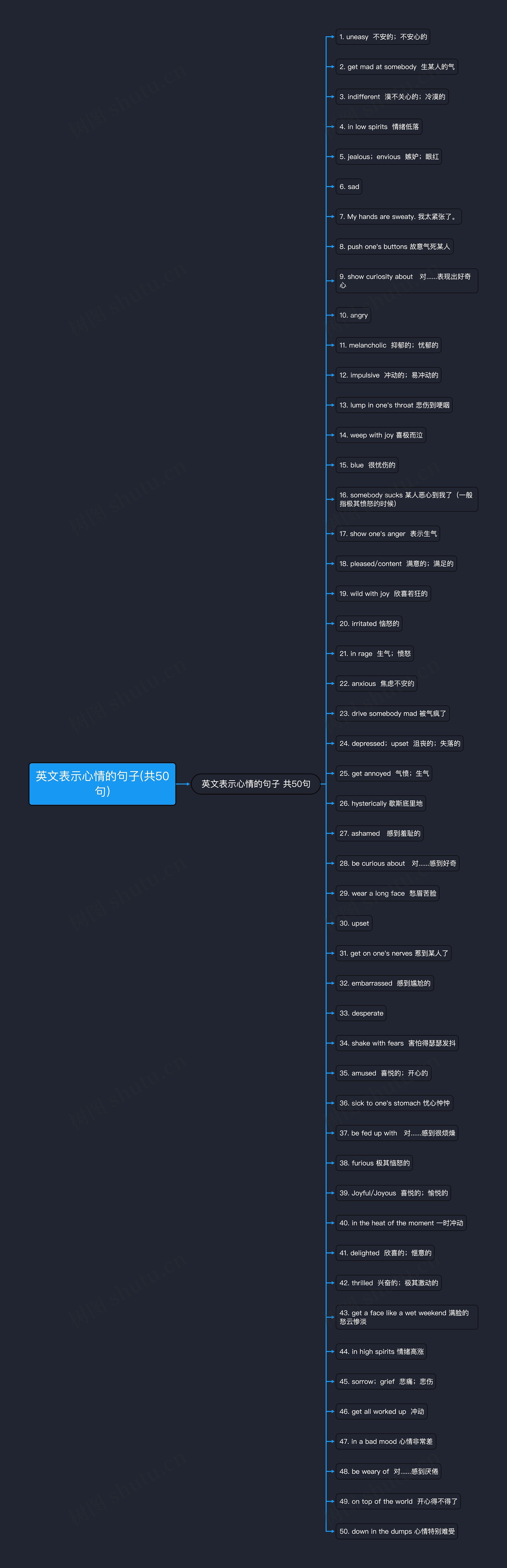 英文表示心情的句子(共50句)思维导图