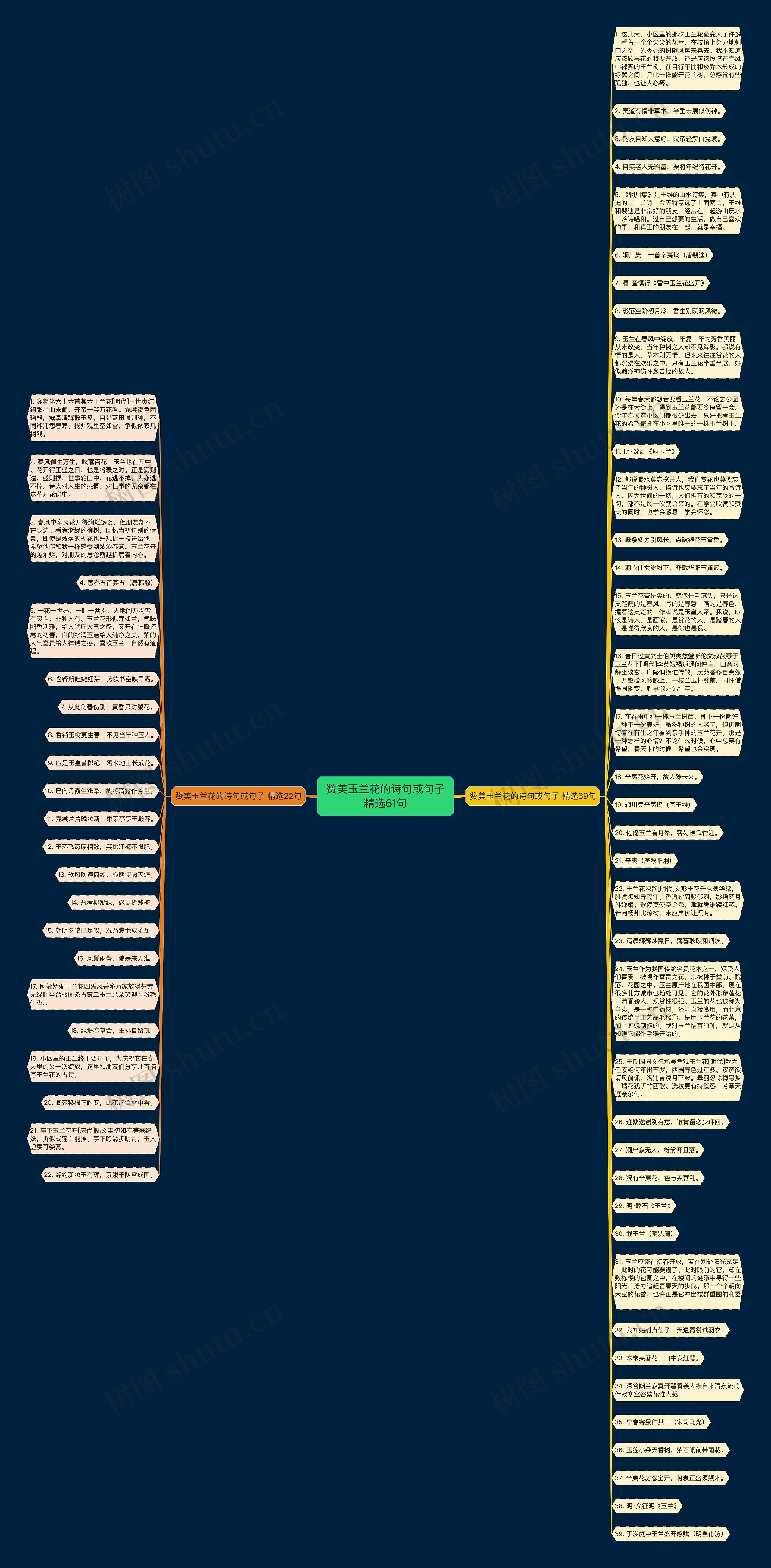赞美玉兰花的诗句或句子精选61句思维导图