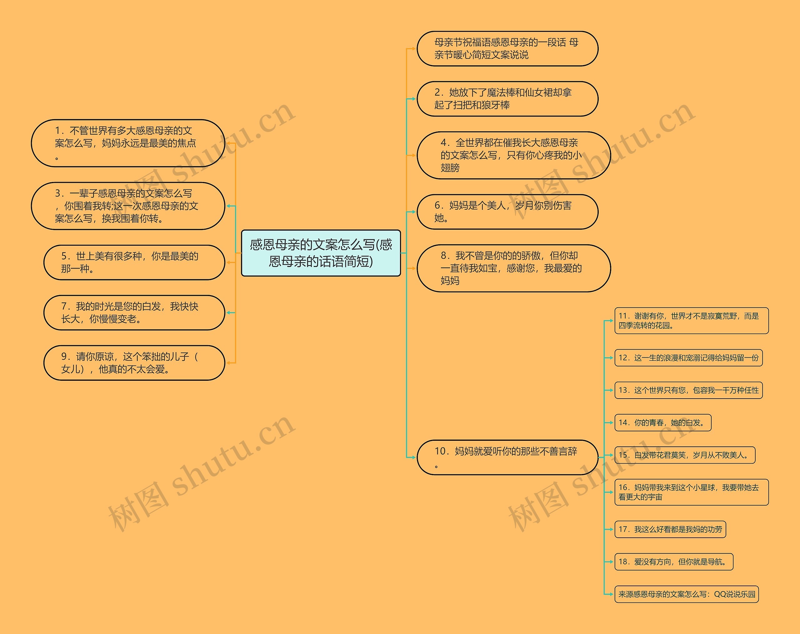 感恩母亲的文案怎么写(感恩母亲的话语简短)思维导图