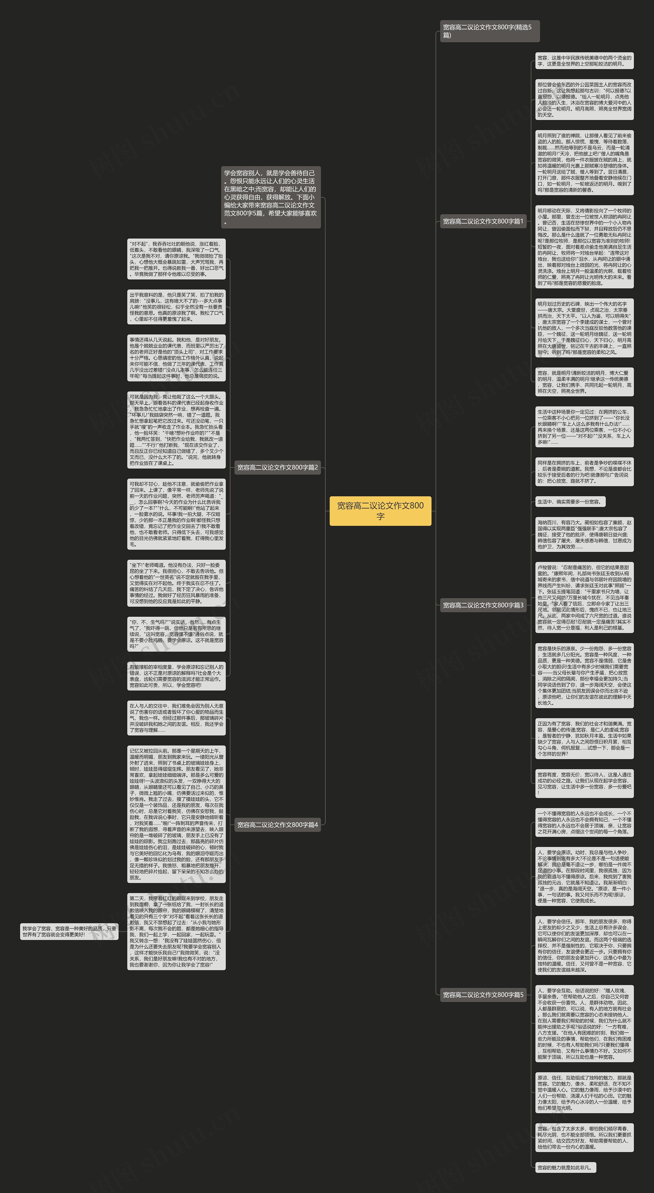 宽容高二议论文作文800字思维导图