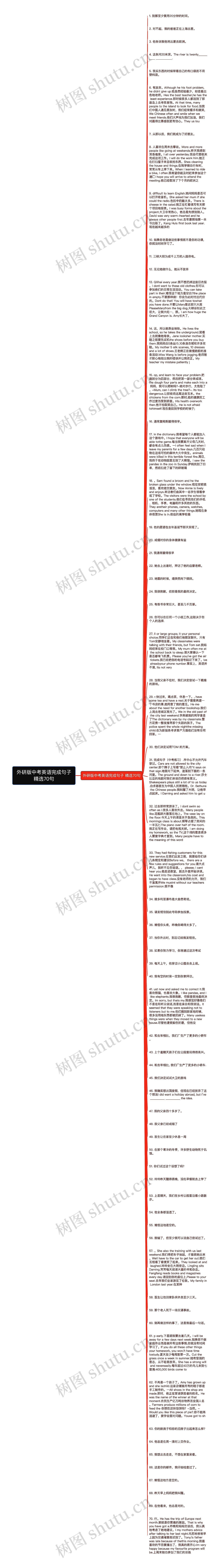 外研版中考英语完成句子精选70句思维导图