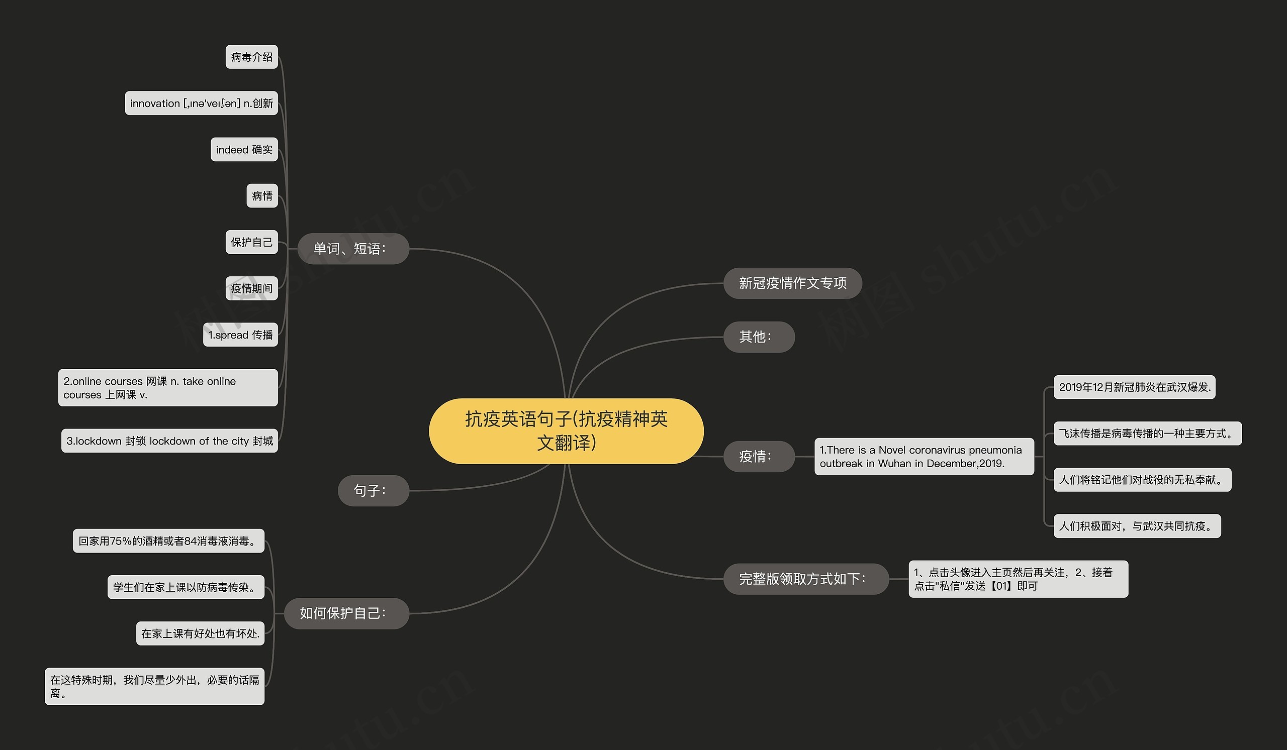 抗疫英语句子(抗疫精神英文翻译)思维导图