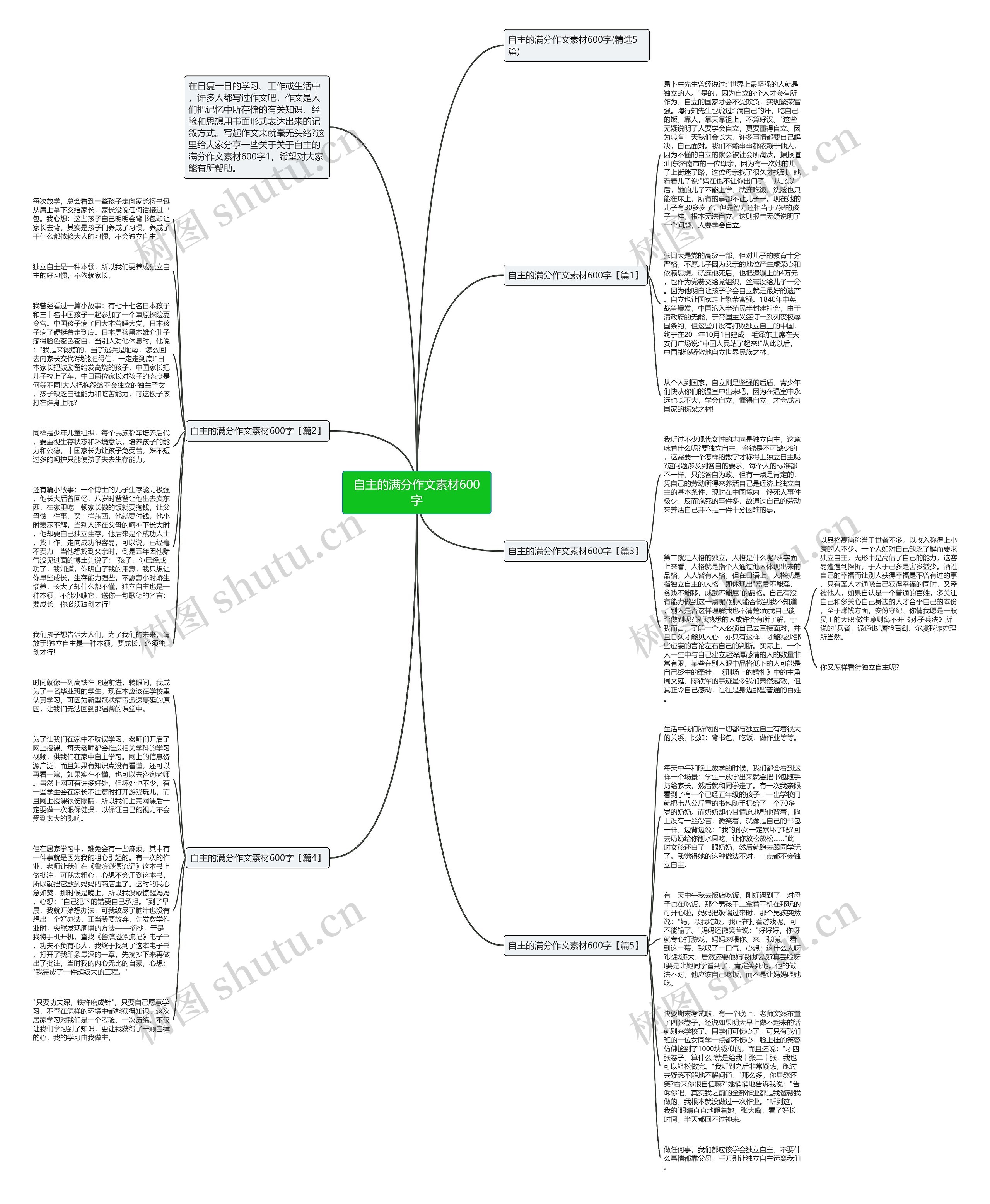 自主的满分作文素材600字思维导图