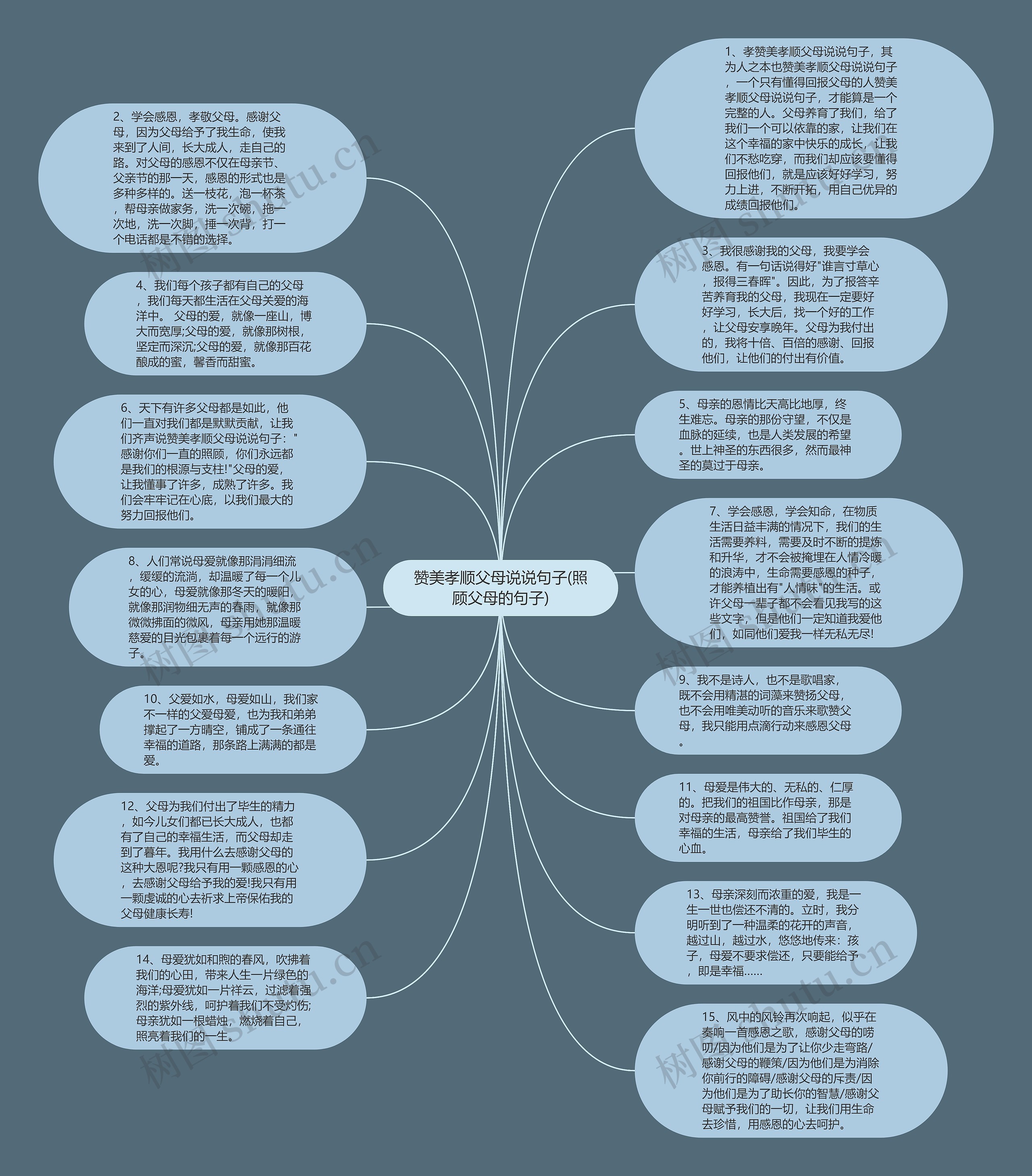 赞美孝顺父母说说句子(照顾父母的句子)思维导图