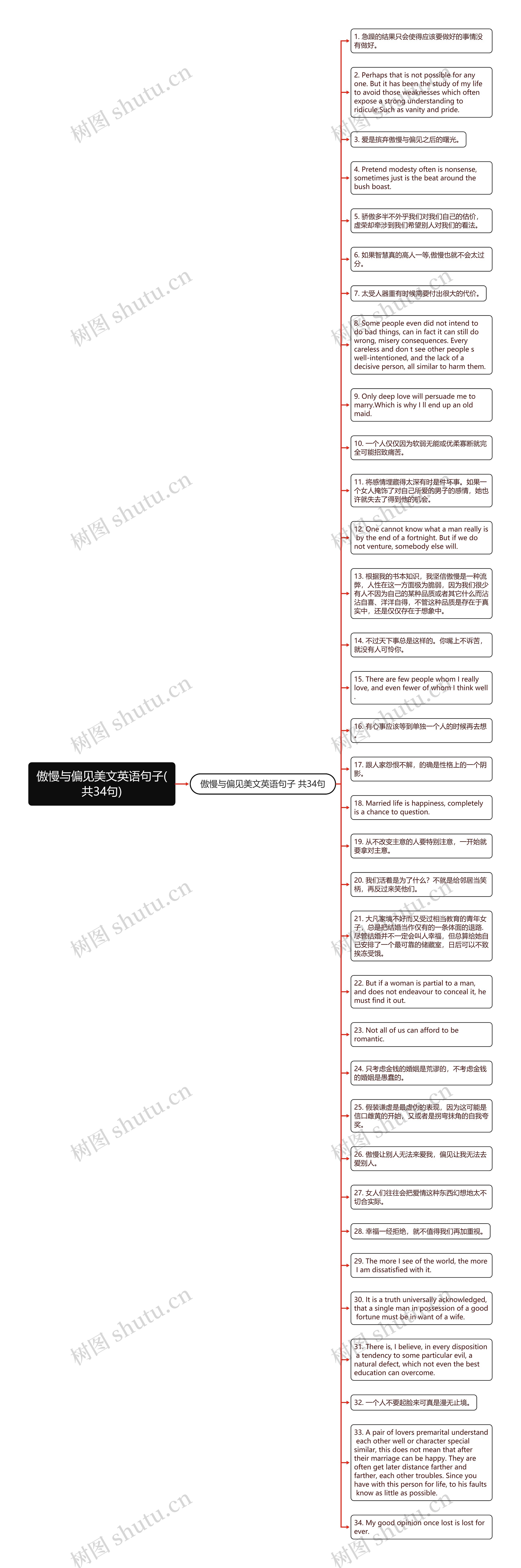 傲慢与偏见美文英语句子(共34句)思维导图