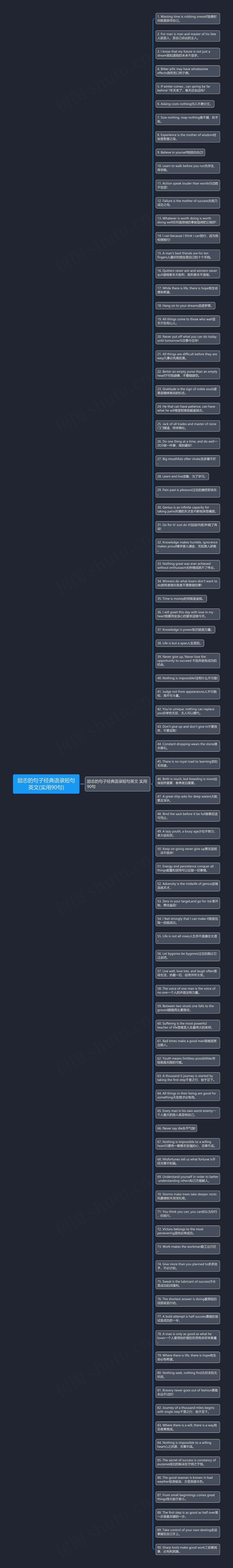 励志的句子经典语录短句英文(实用90句)思维导图