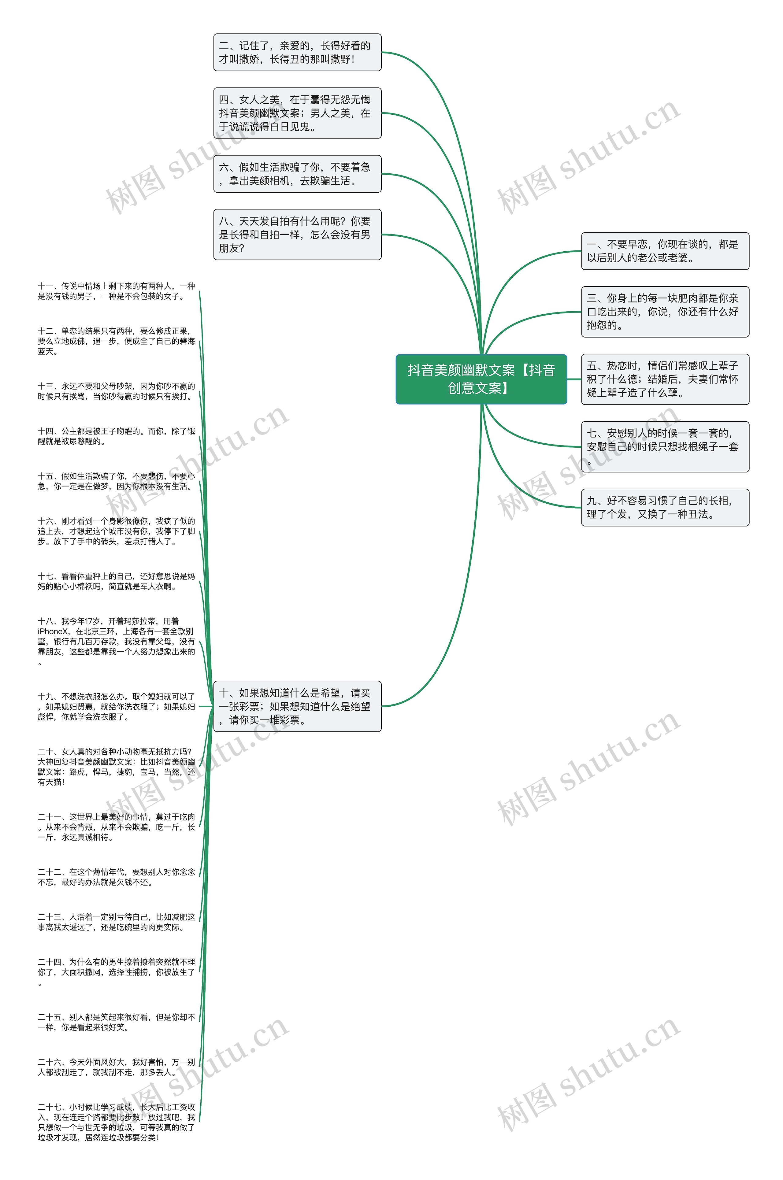 抖音美颜幽默文案【抖音创意文案】思维导图