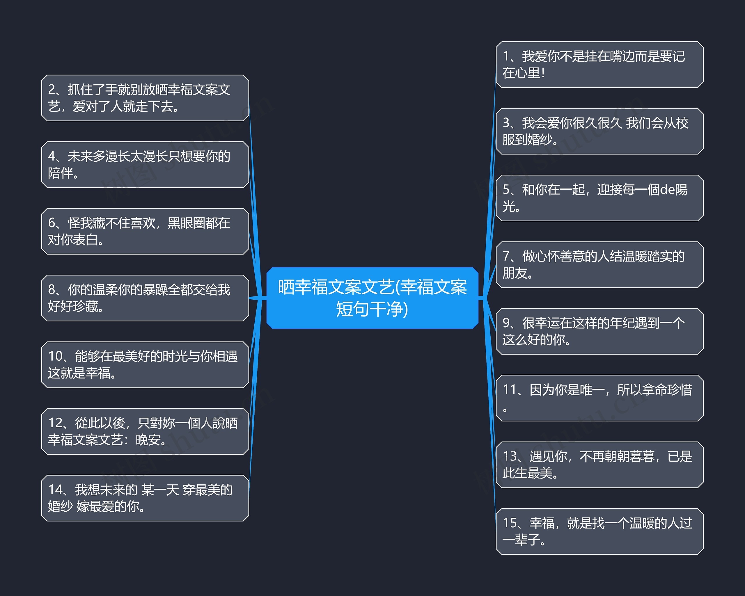 晒幸福文案文艺(幸福文案短句干净)思维导图