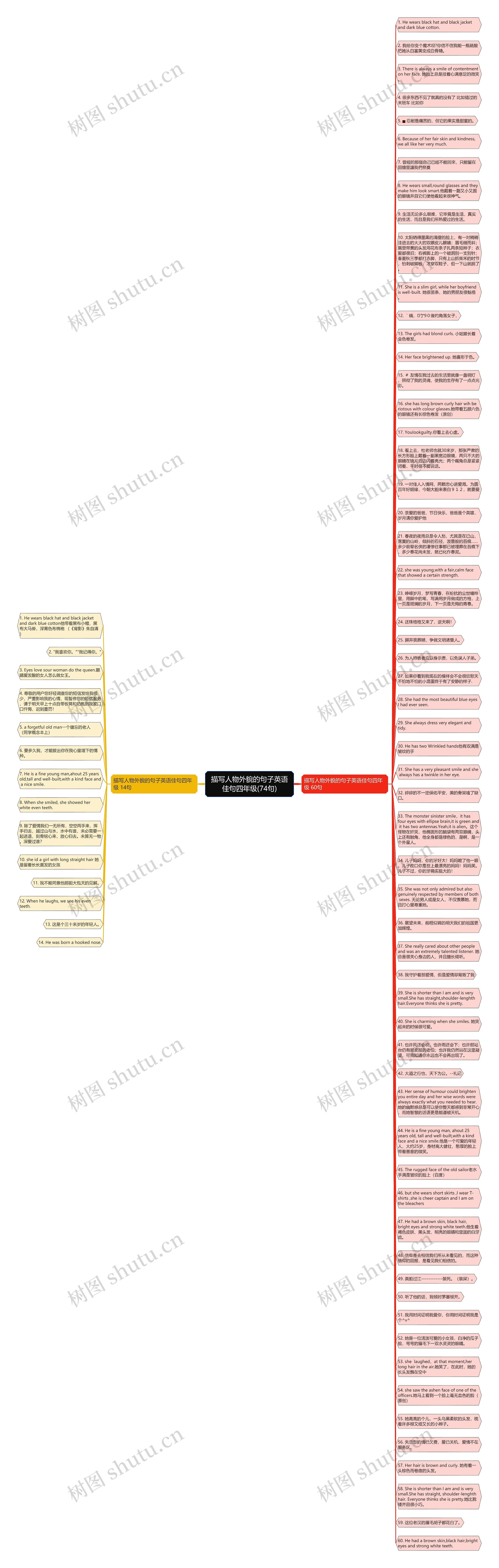 描写人物外貌的句子英语佳句四年级(74句)思维导图