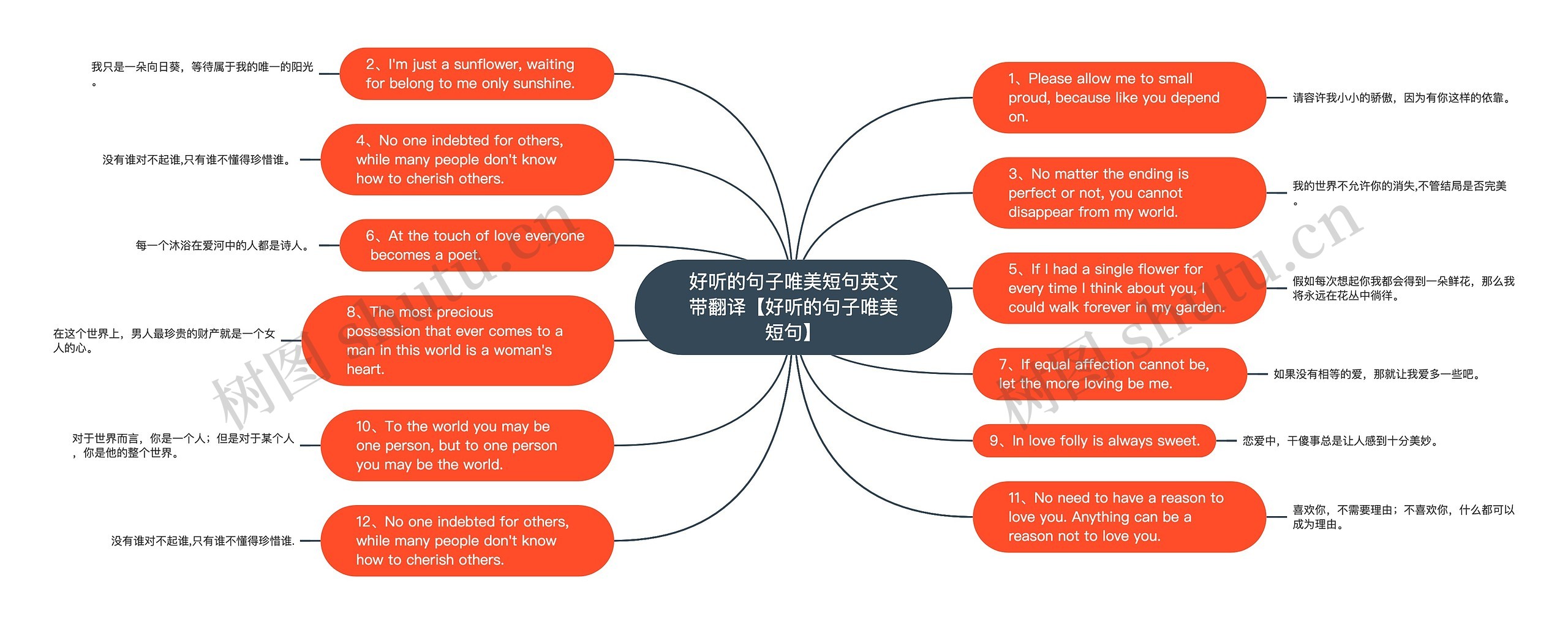 好听的句子唯美短句英文带翻译【好听的句子唯美短句】思维导图