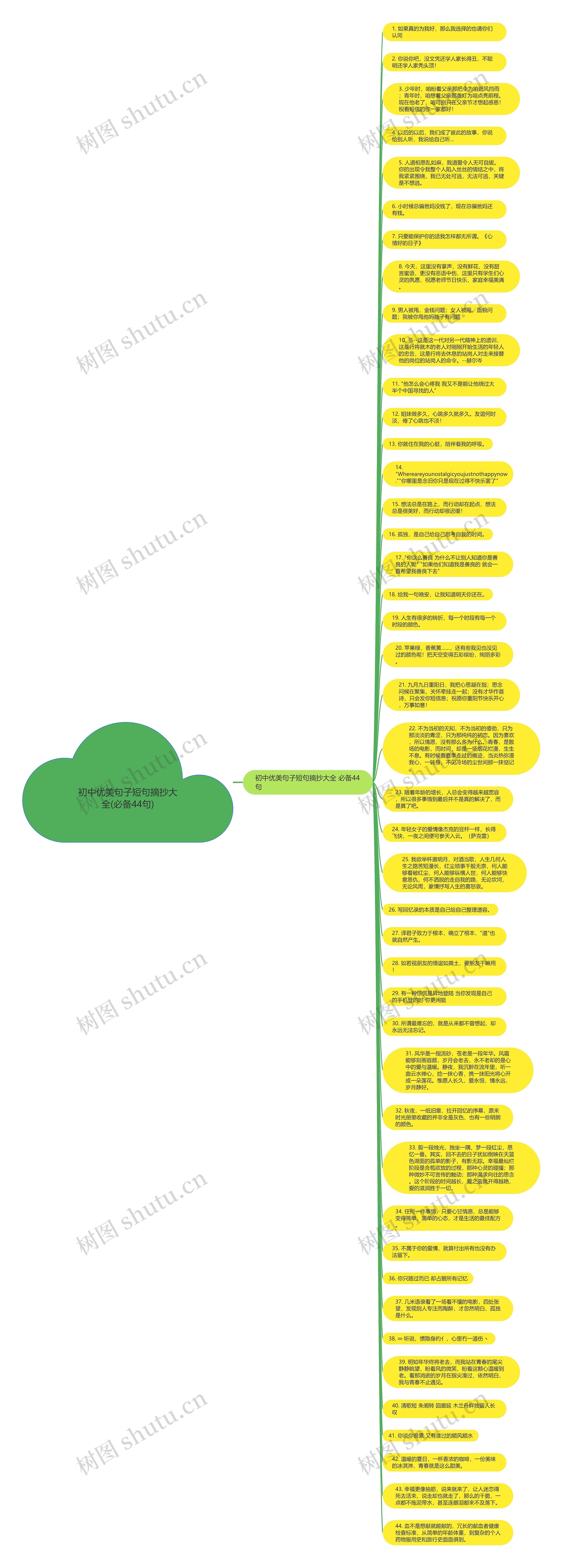 初中优美句子短句摘抄大全(必备44句)思维导图