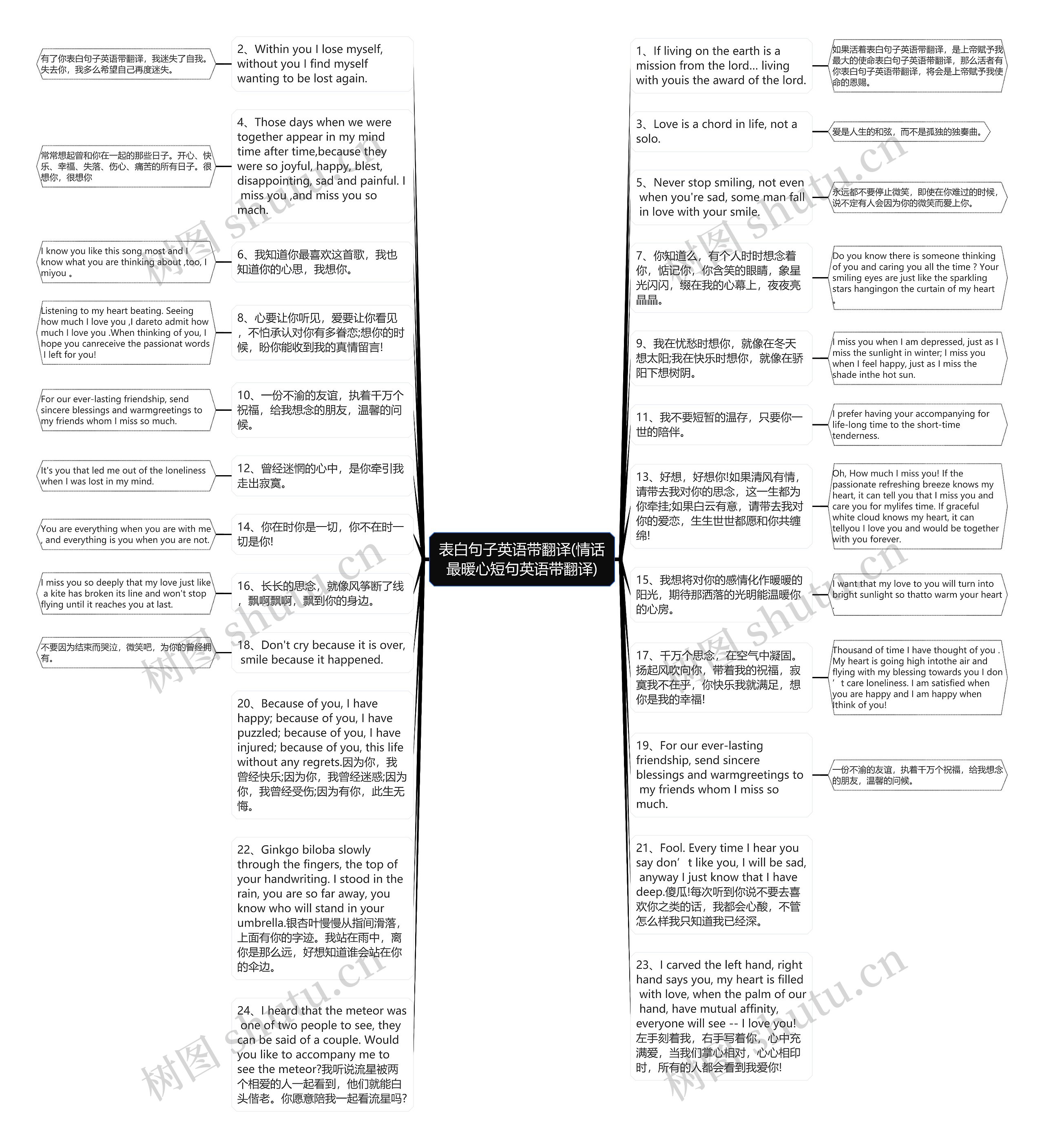 表白句子英语带翻译(情话最暖心短句英语带翻译)思维导图