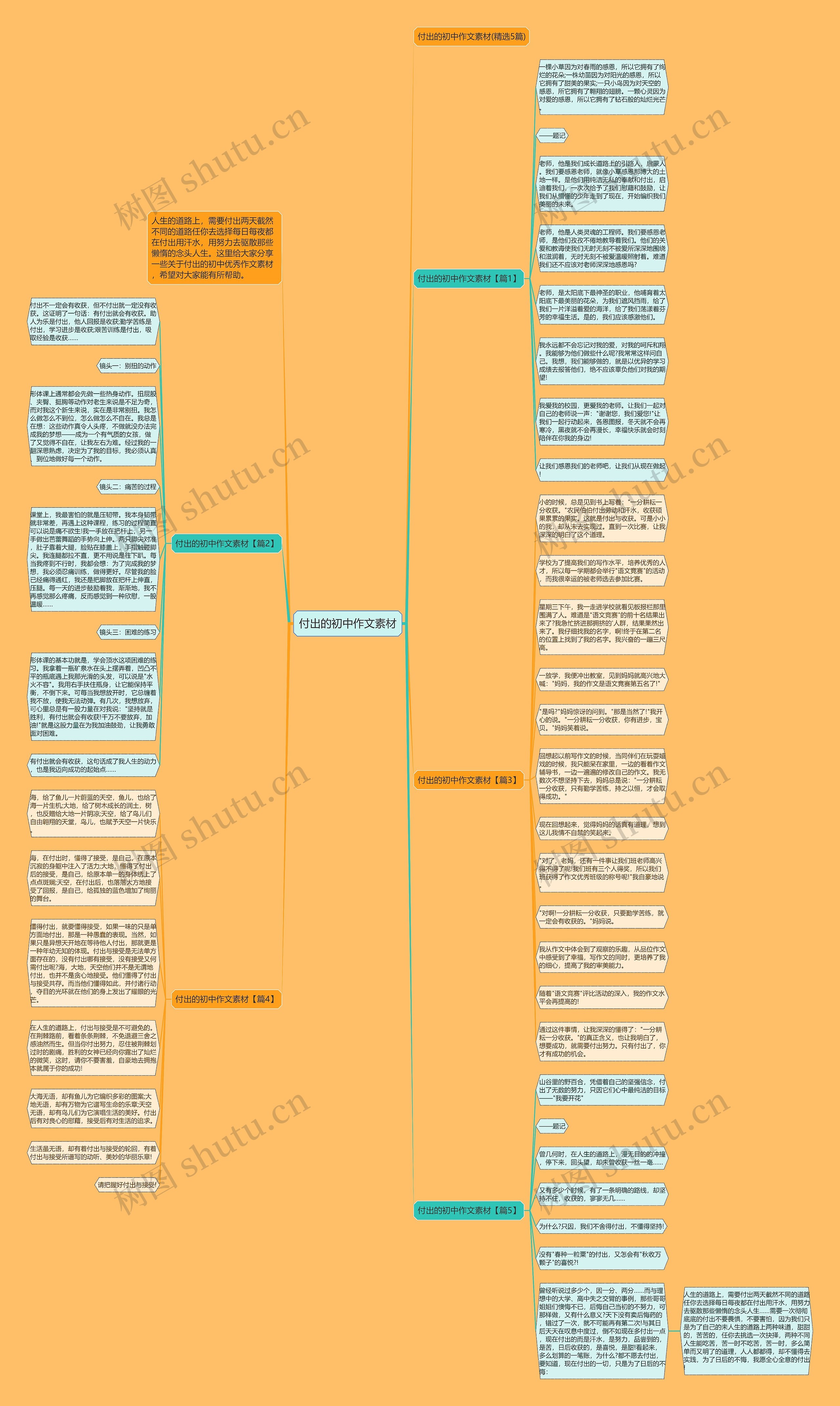 付出的初中作文素材思维导图