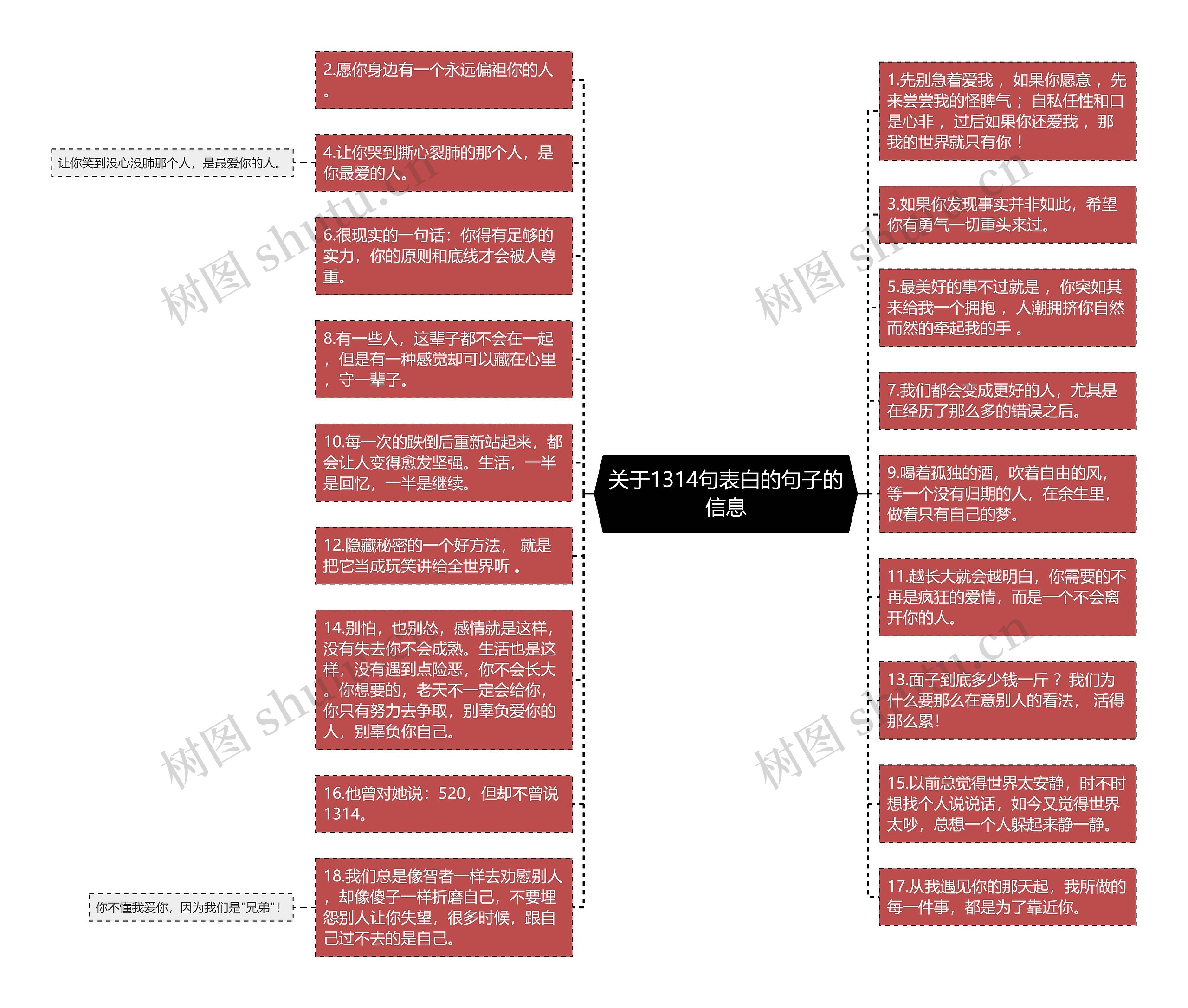 关于1314句表白的句子的信息思维导图