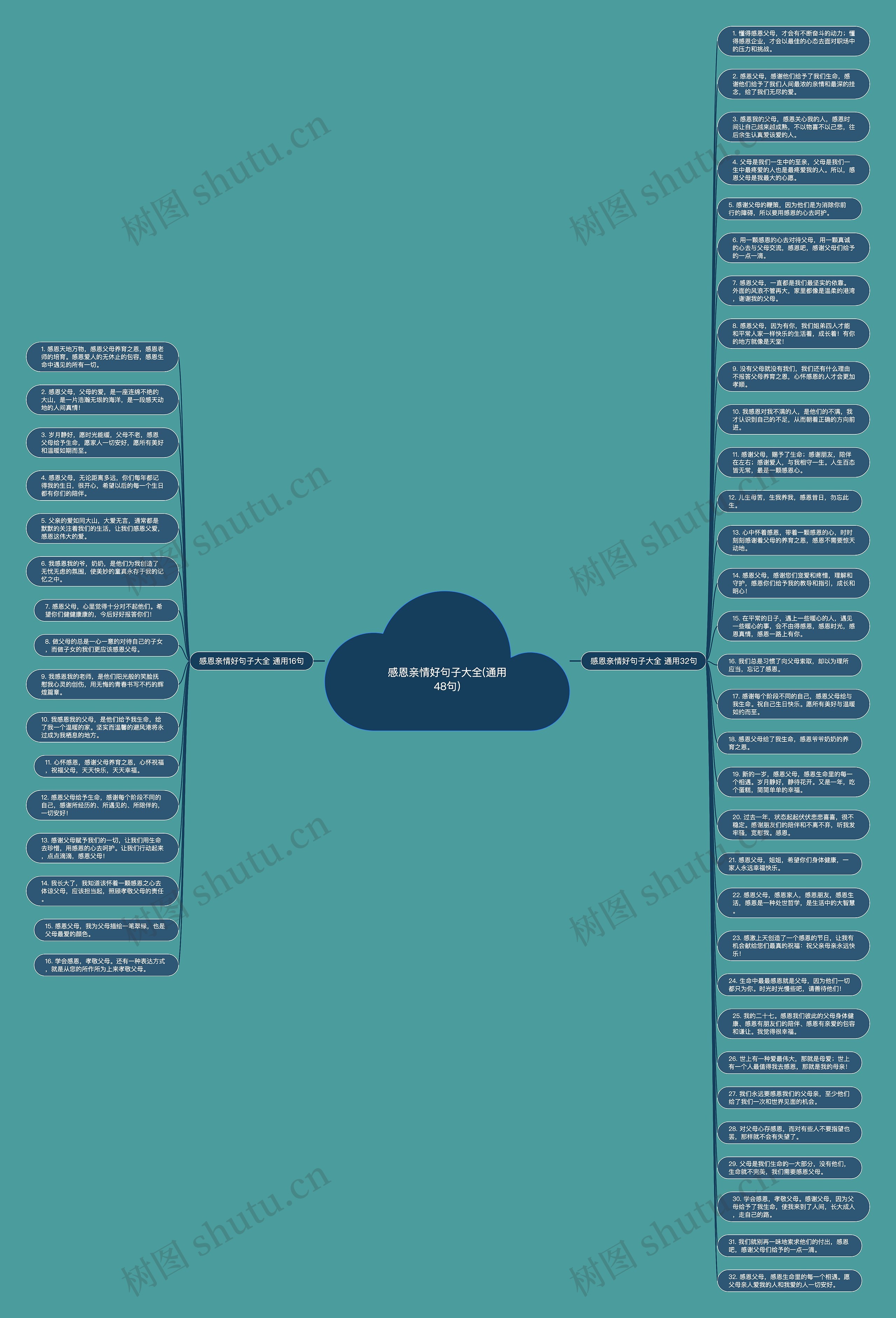 感恩亲情好句子大全(通用48句)思维导图