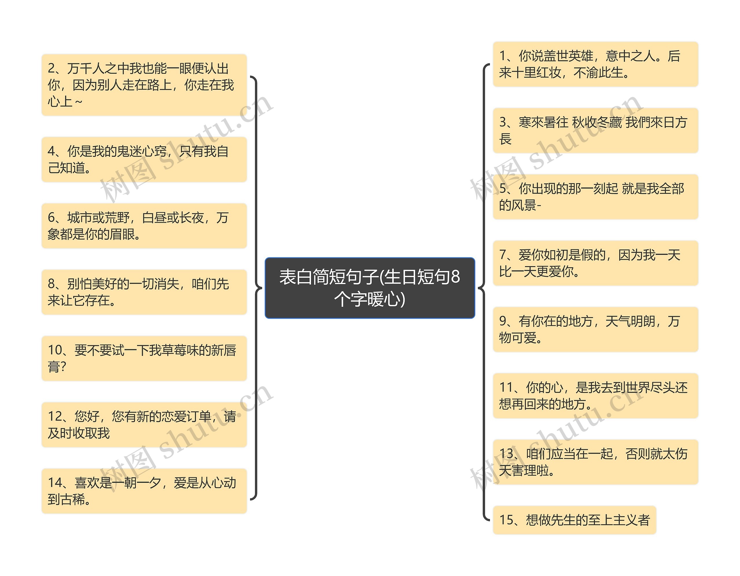 表白简短句子(生日短句8个字暖心)思维导图