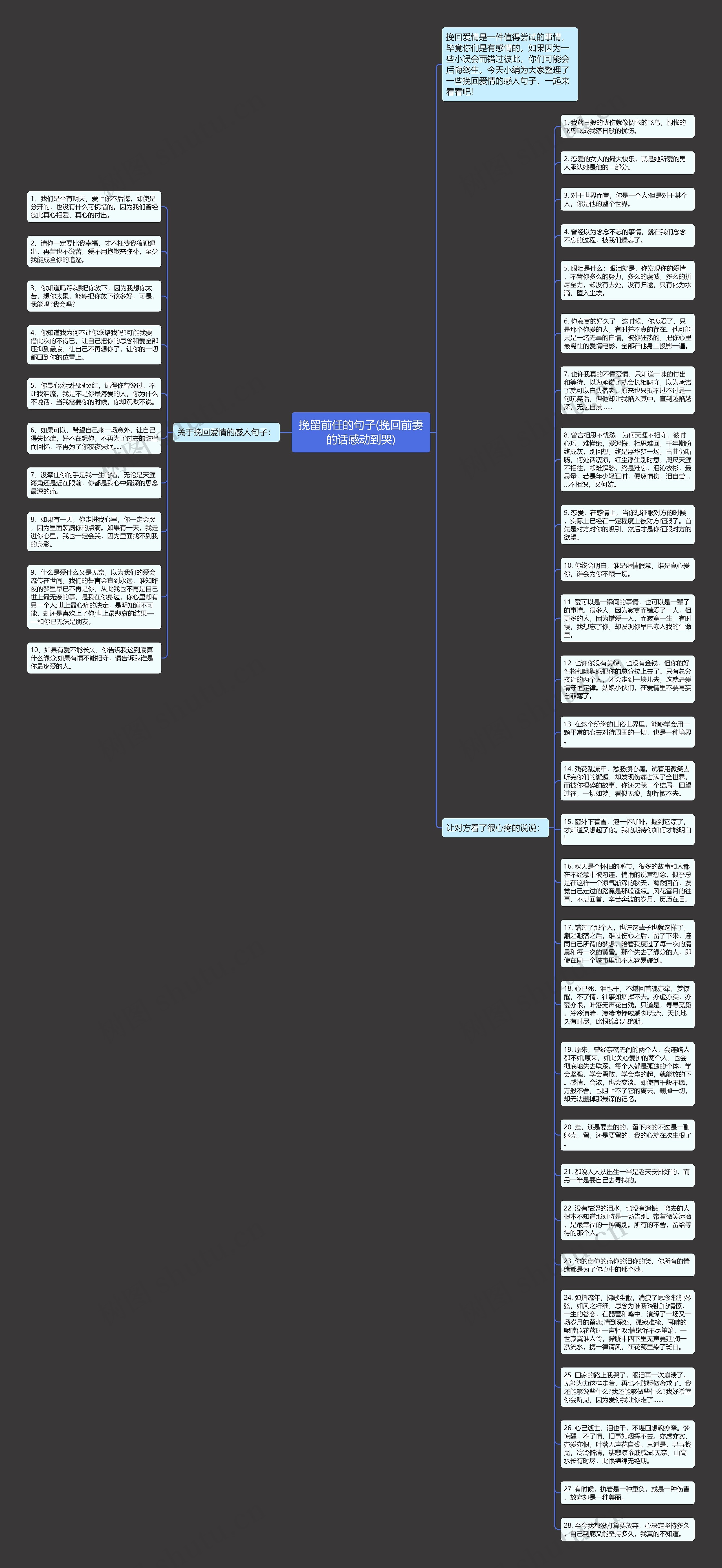 挽留前任的句子(挽回前妻的话感动到哭)思维导图