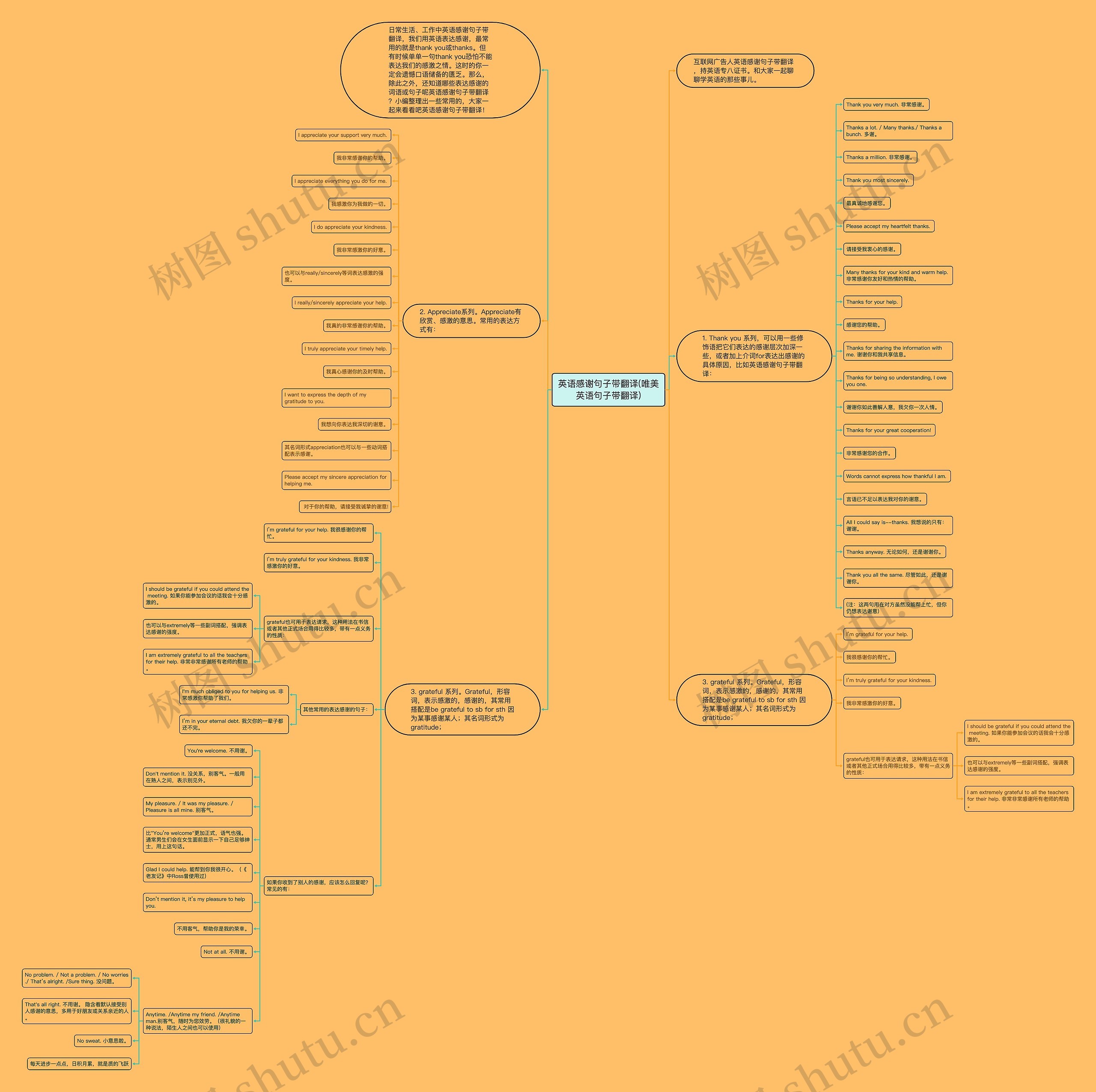 英语感谢句子带翻译(唯美英语句子带翻译)思维导图