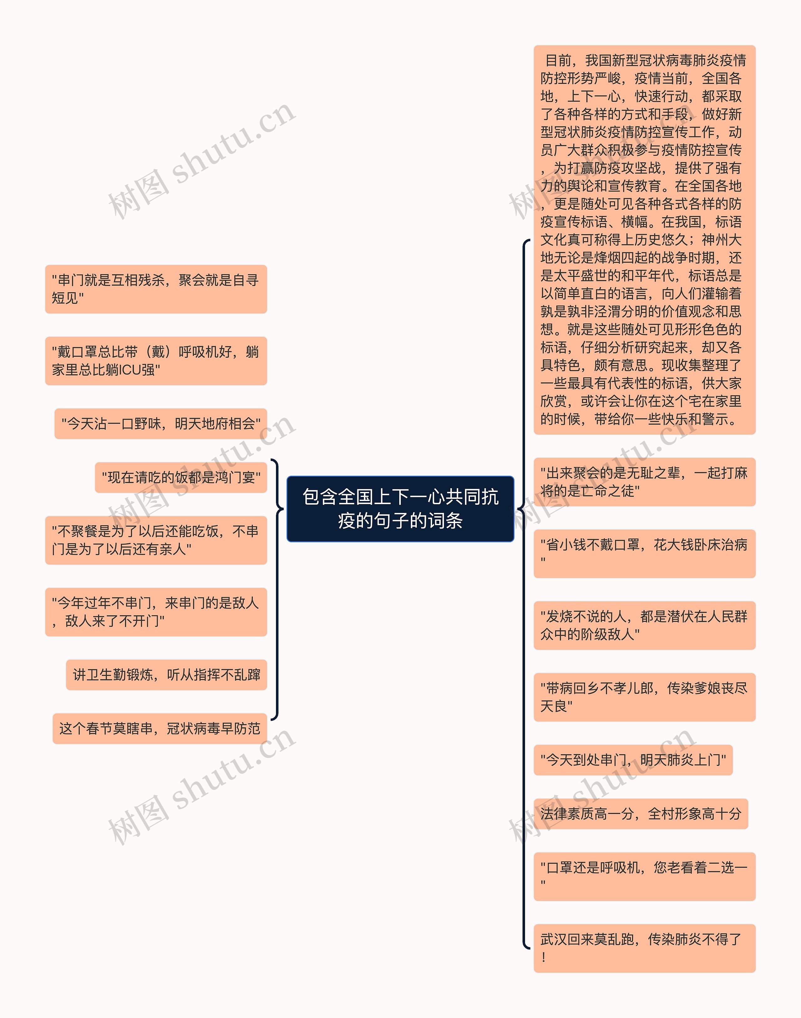 包含全国上下一心共同抗疫的句子的词条思维导图