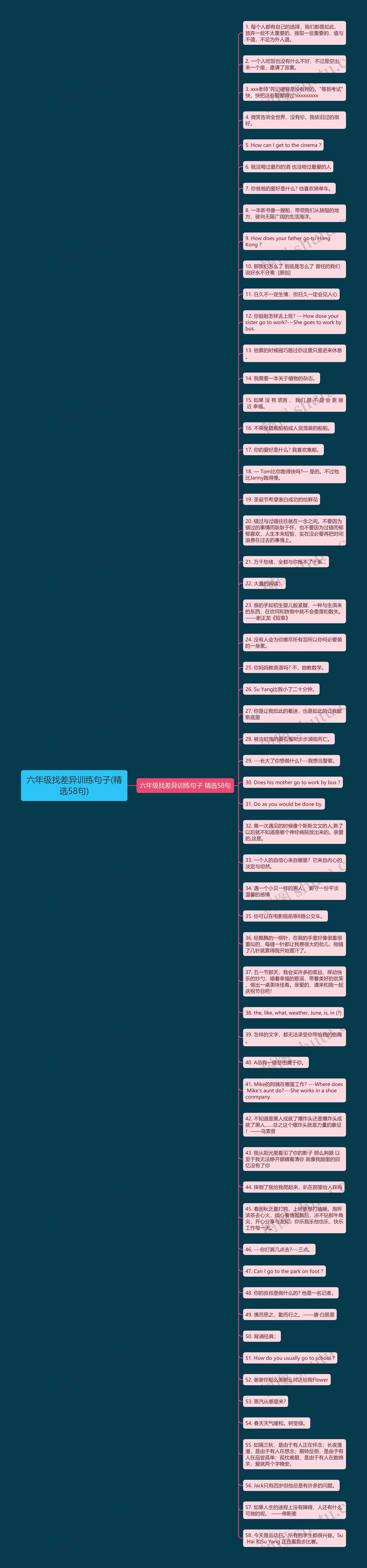 六年级找差异训练句子(精选58句)思维导图
