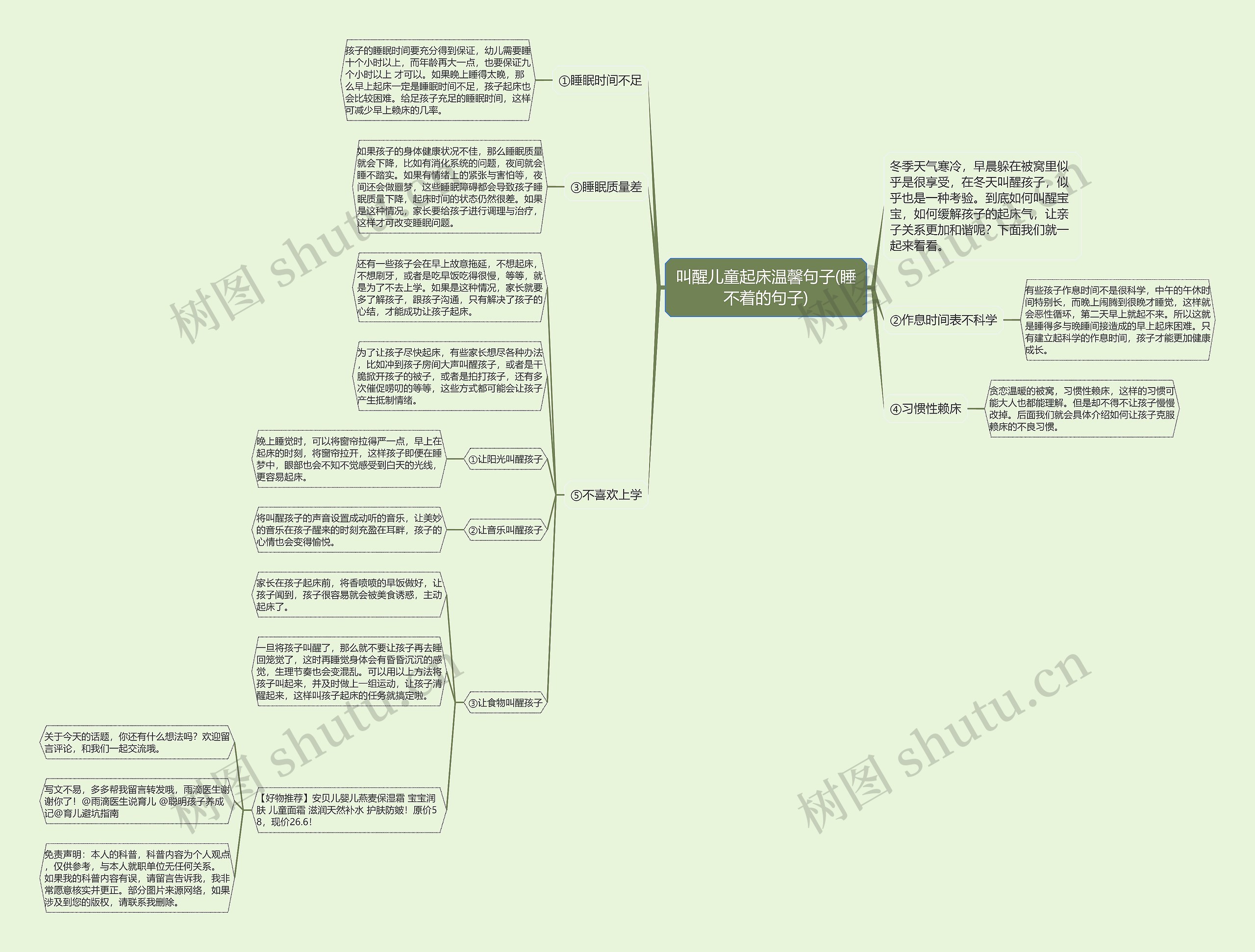 叫醒儿童起床温馨句子(睡不着的句子)思维导图