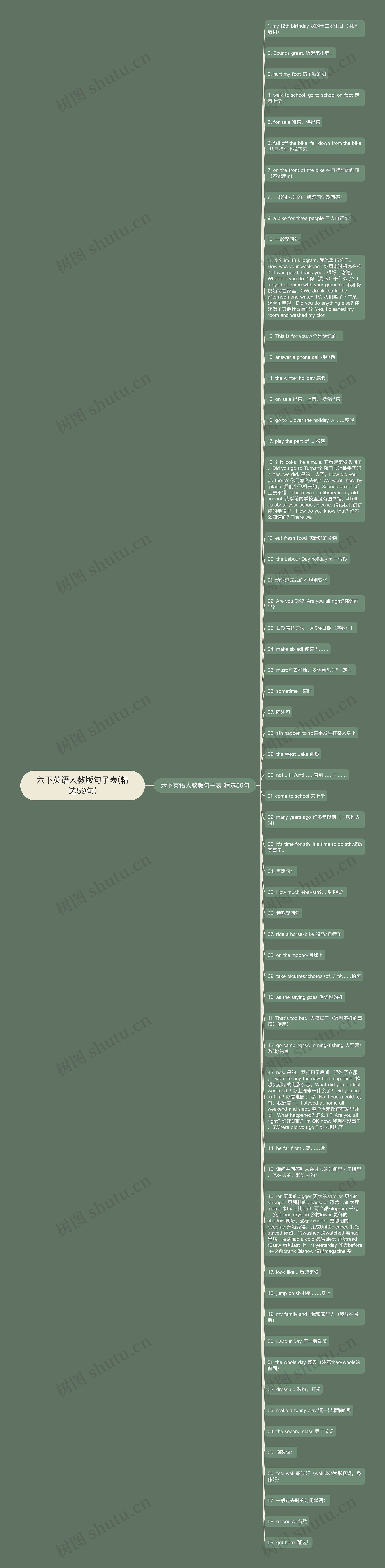 六下英语人教版句子表(精选59句)思维导图