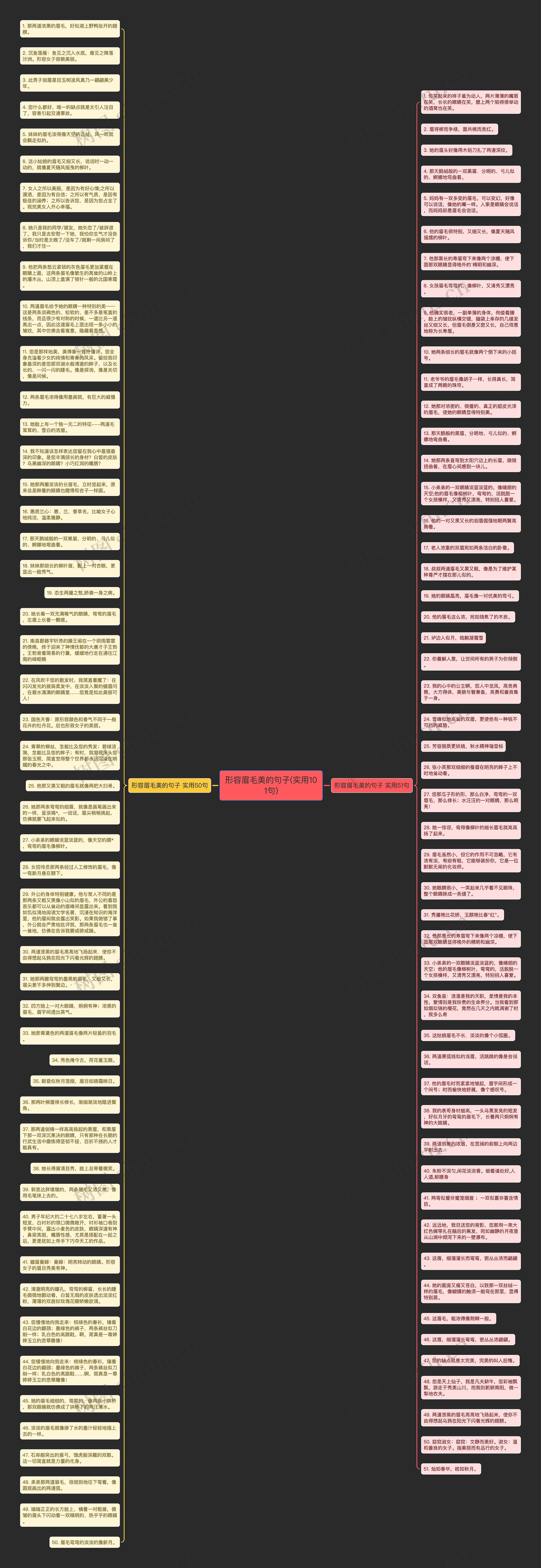 形容眉毛美的句子(实用101句)思维导图
