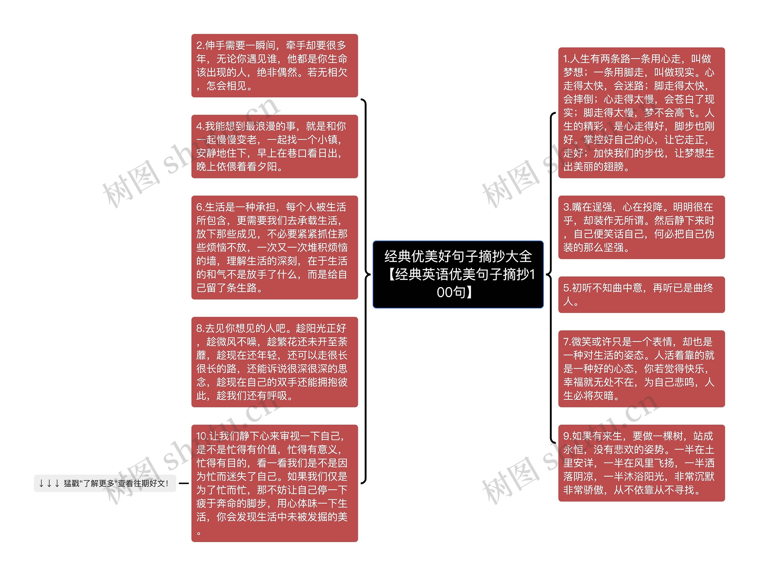 经典优美好句子摘抄大全【经典英语优美句子摘抄100句】思维导图