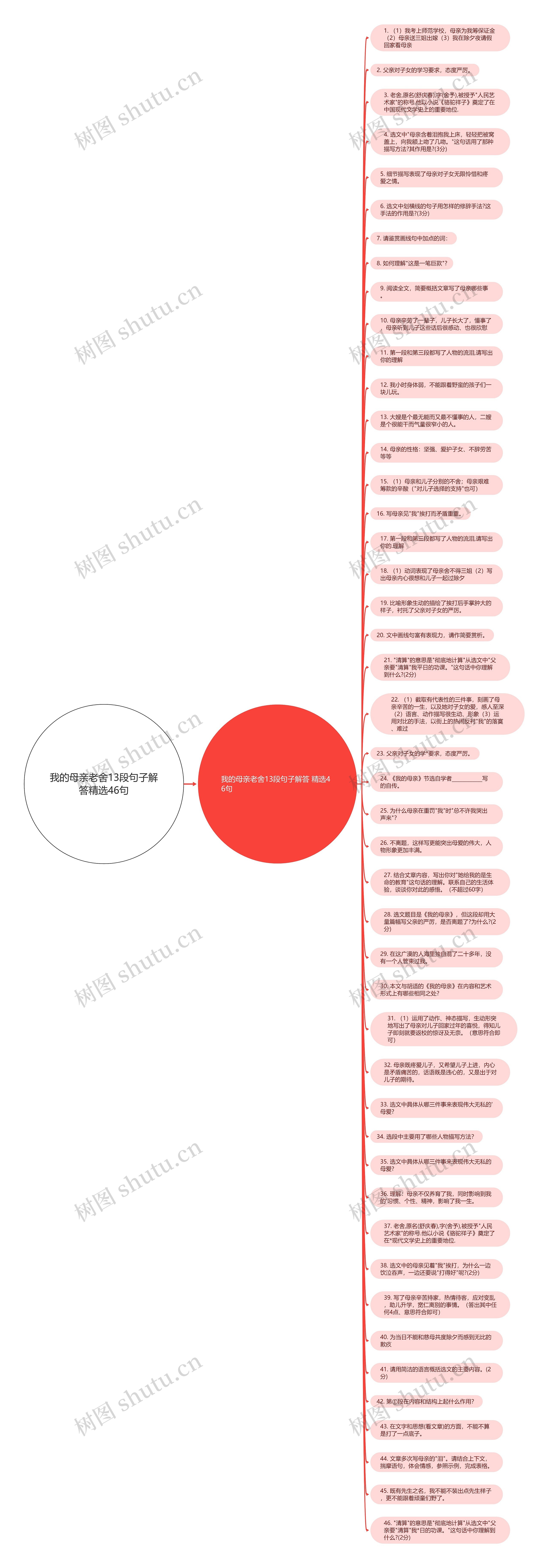 我的母亲老舍13段句子解答精选46句思维导图