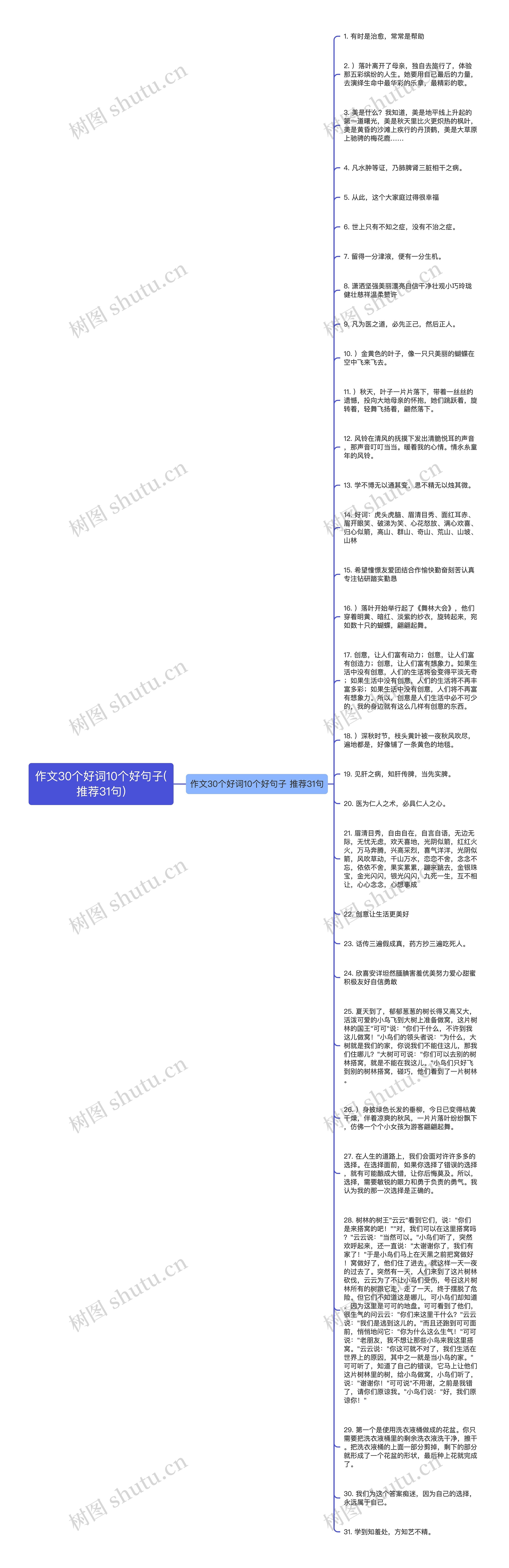 作文30个好词10个好句子(推荐31句)思维导图