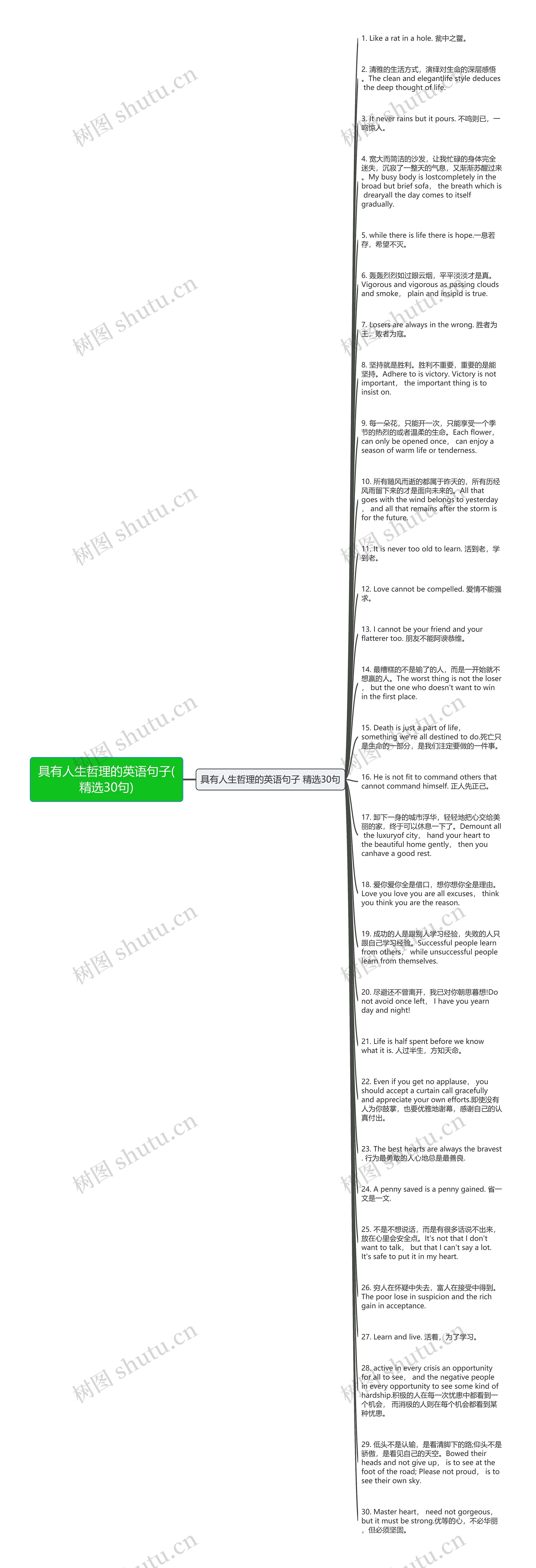 具有人生哲理的英语句子(精选30句)思维导图