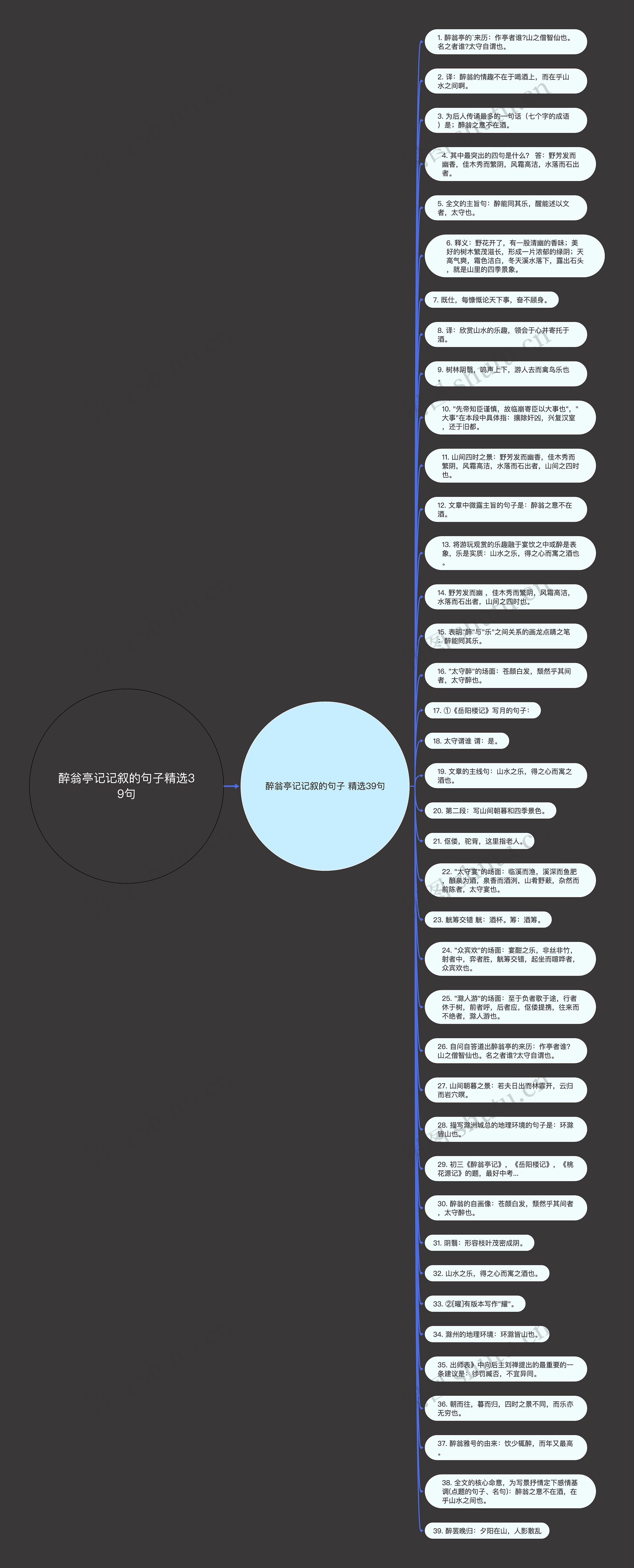 醉翁亭记记叙的句子精选39句思维导图