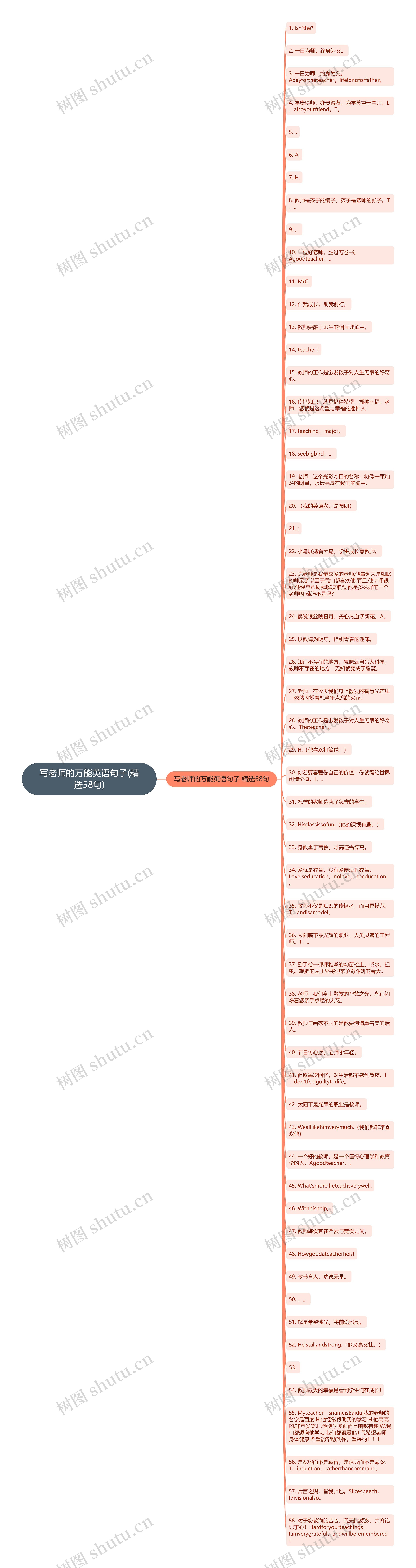 写老师的万能英语句子(精选58句)思维导图