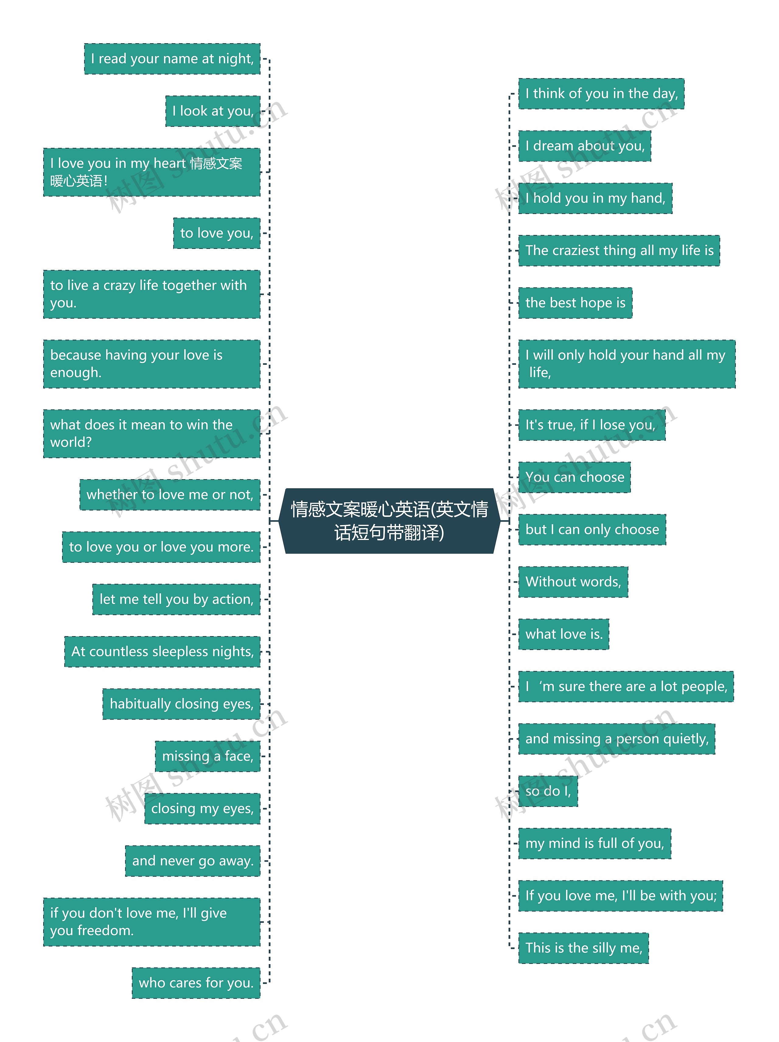 情感文案暖心英语(英文情话短句带翻译)思维导图