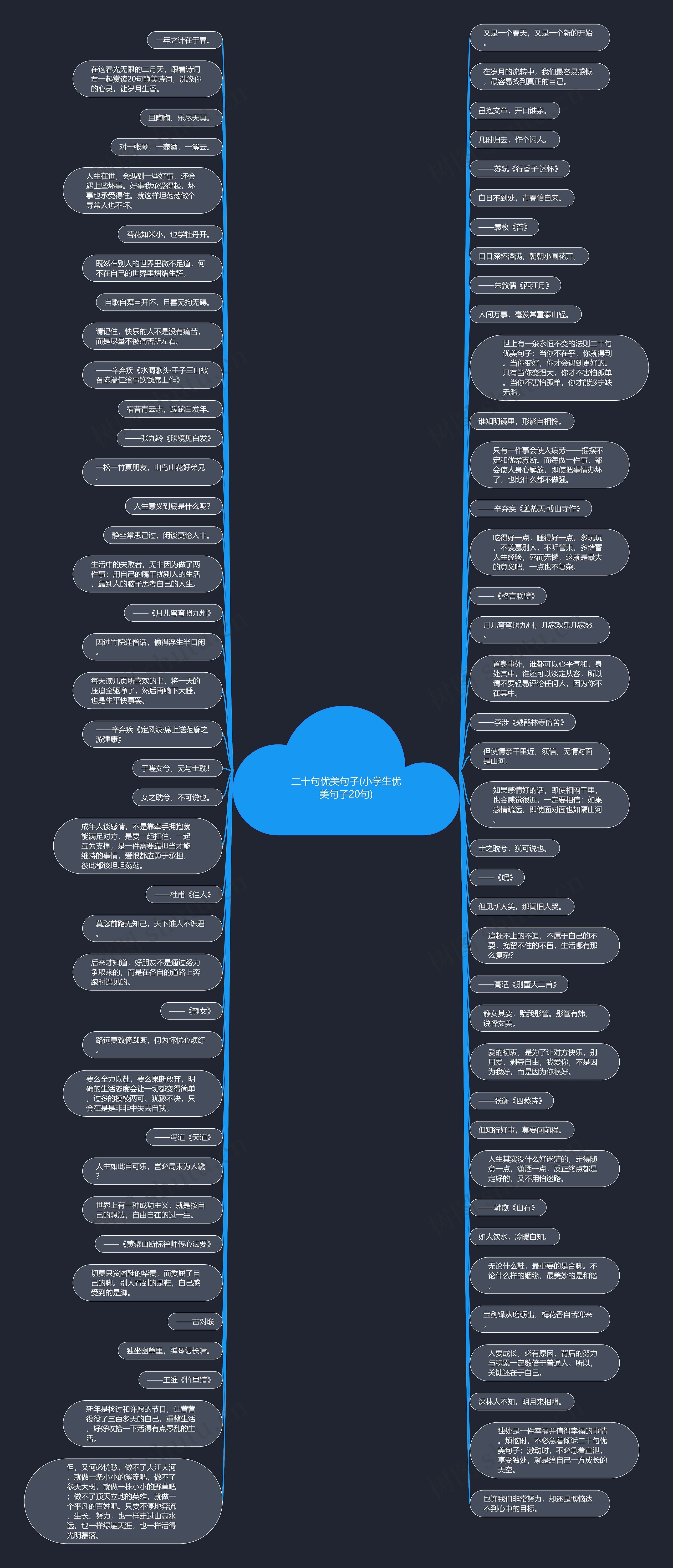 二十句优美句子(小学生优美句子20句)思维导图