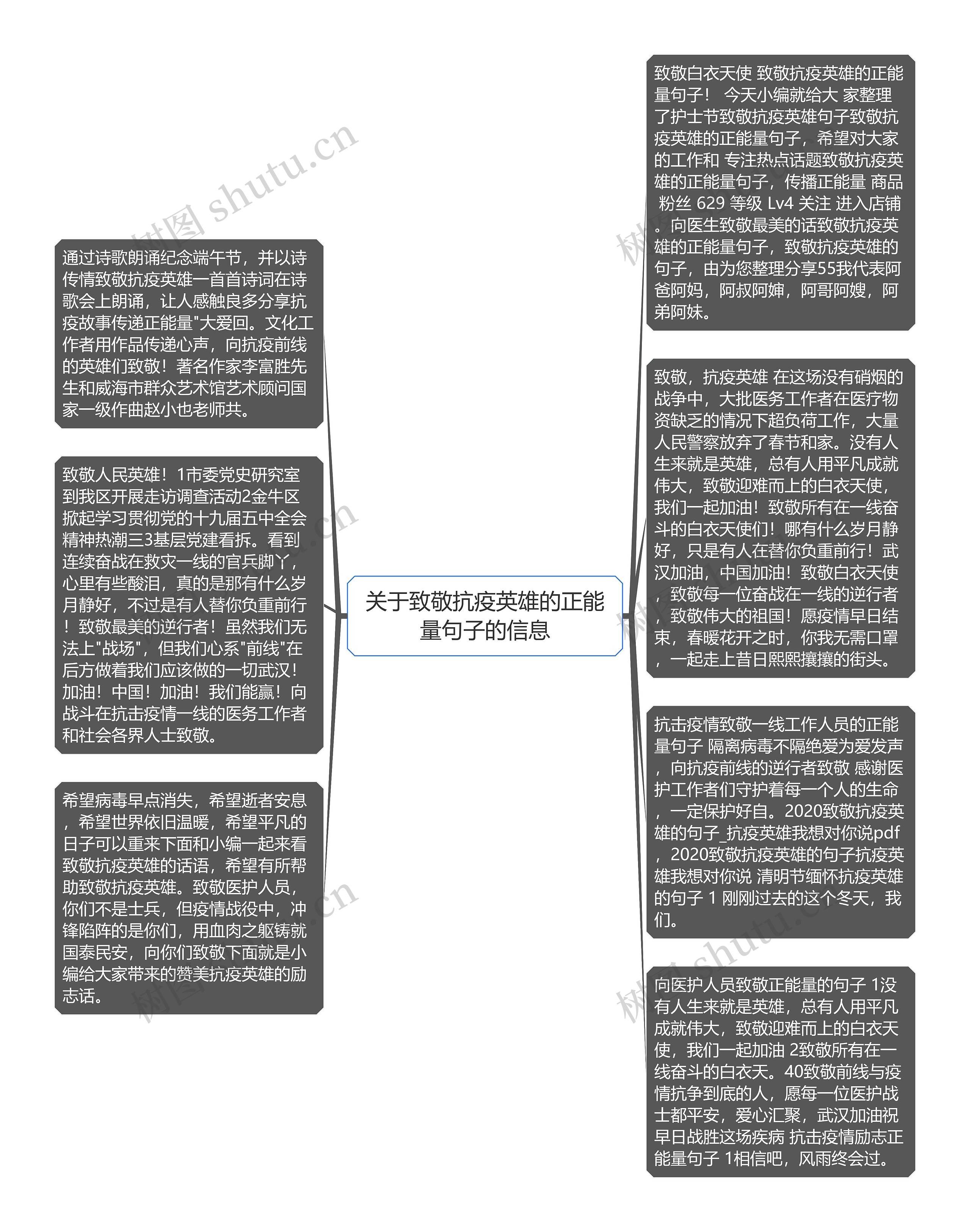 关于致敬抗疫英雄的正能量句子的信息思维导图