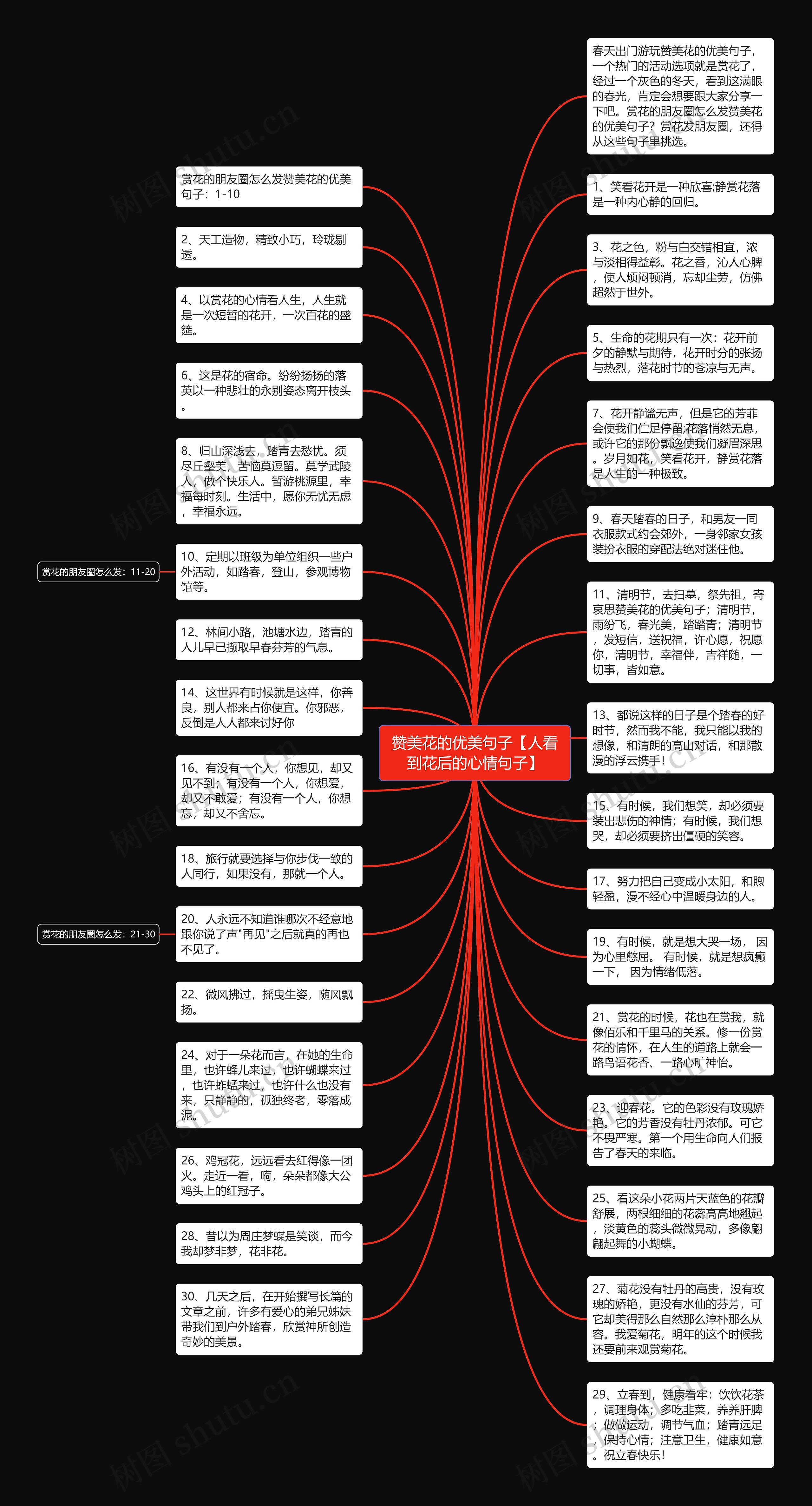 赞美花的优美句子【人看到花后的心情句子】思维导图