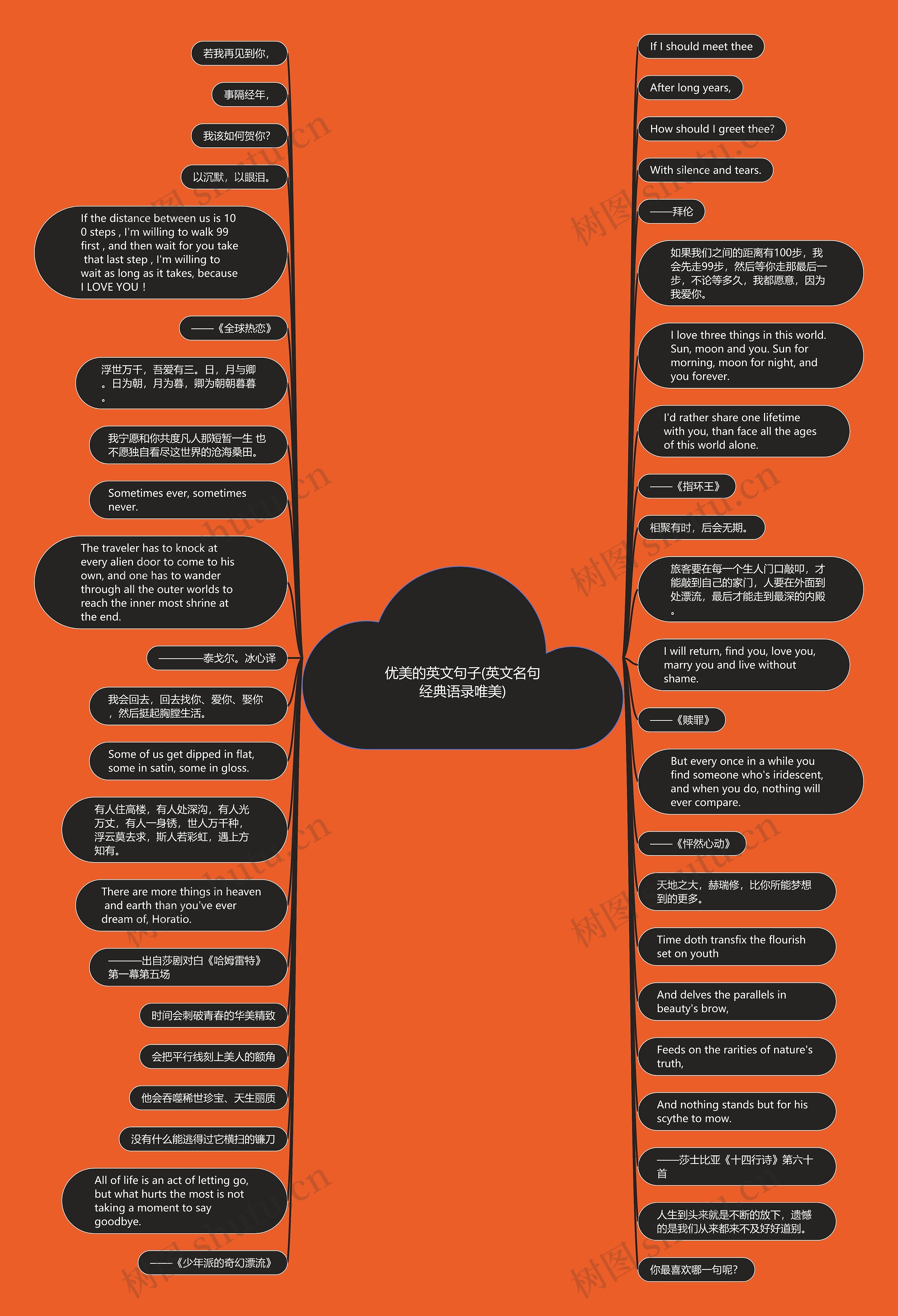 优美的英文句子(英文名句经典语录唯美)思维导图