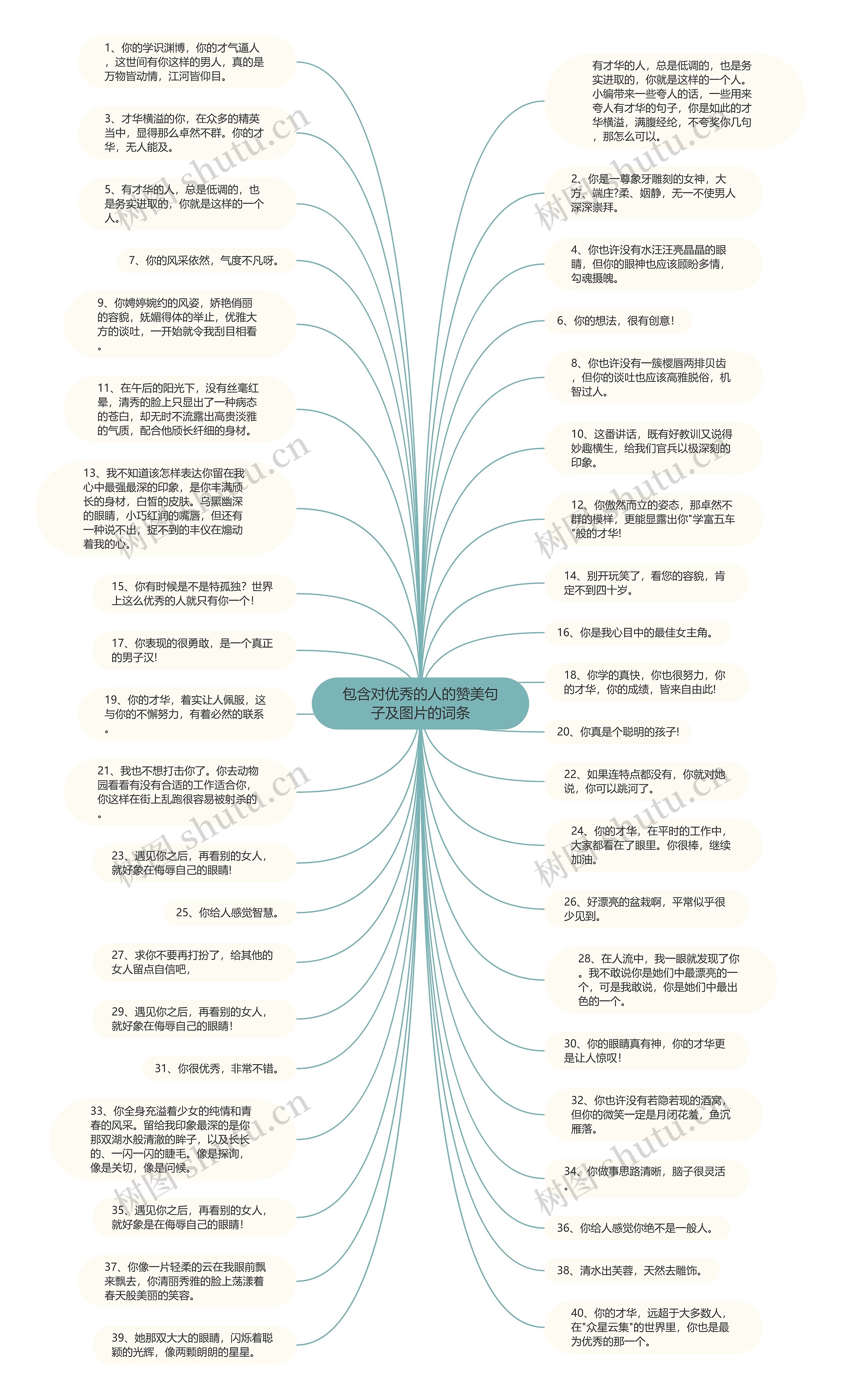 包含对优秀的人的赞美句子及图片的词条思维导图