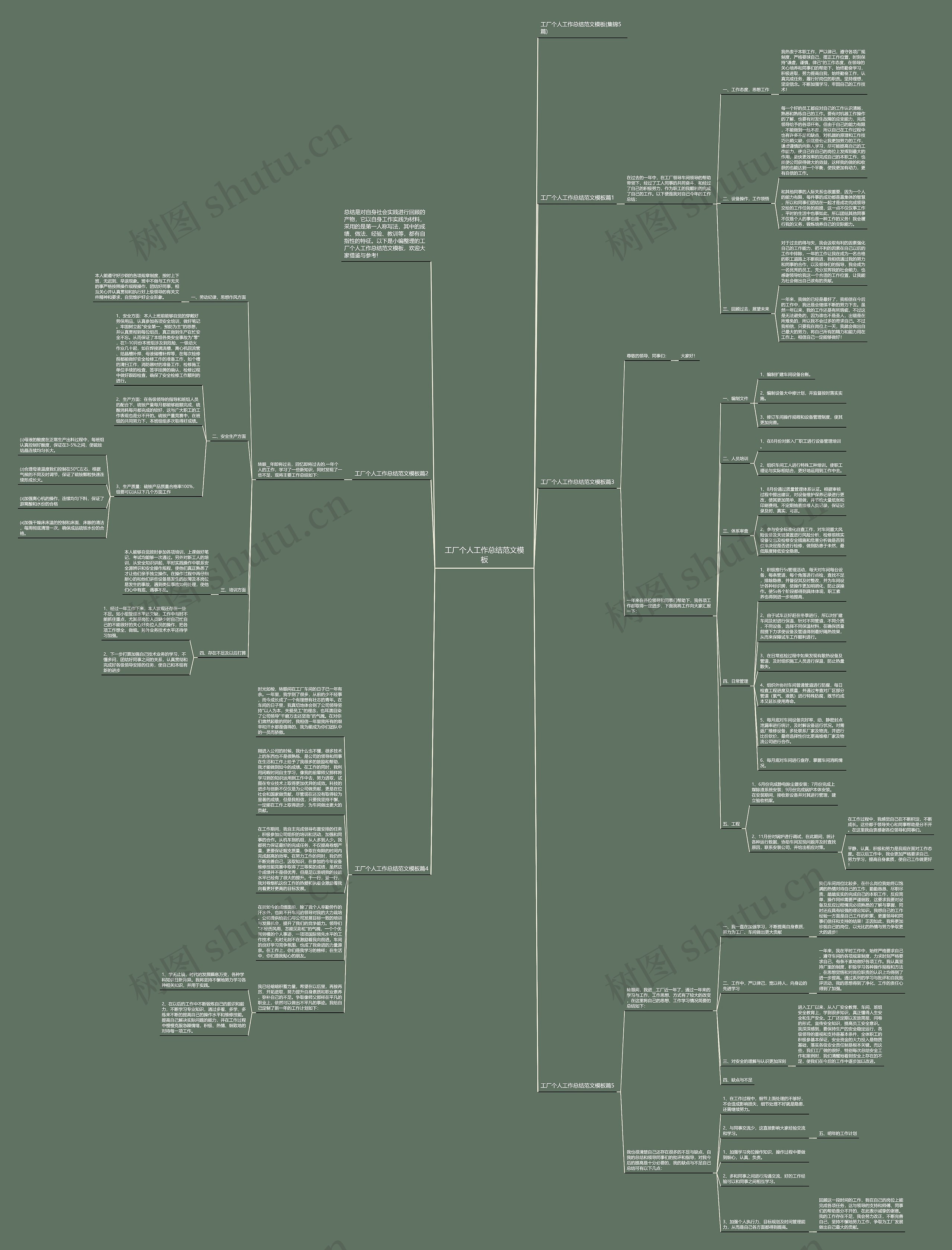 工厂个人工作总结范文思维导图