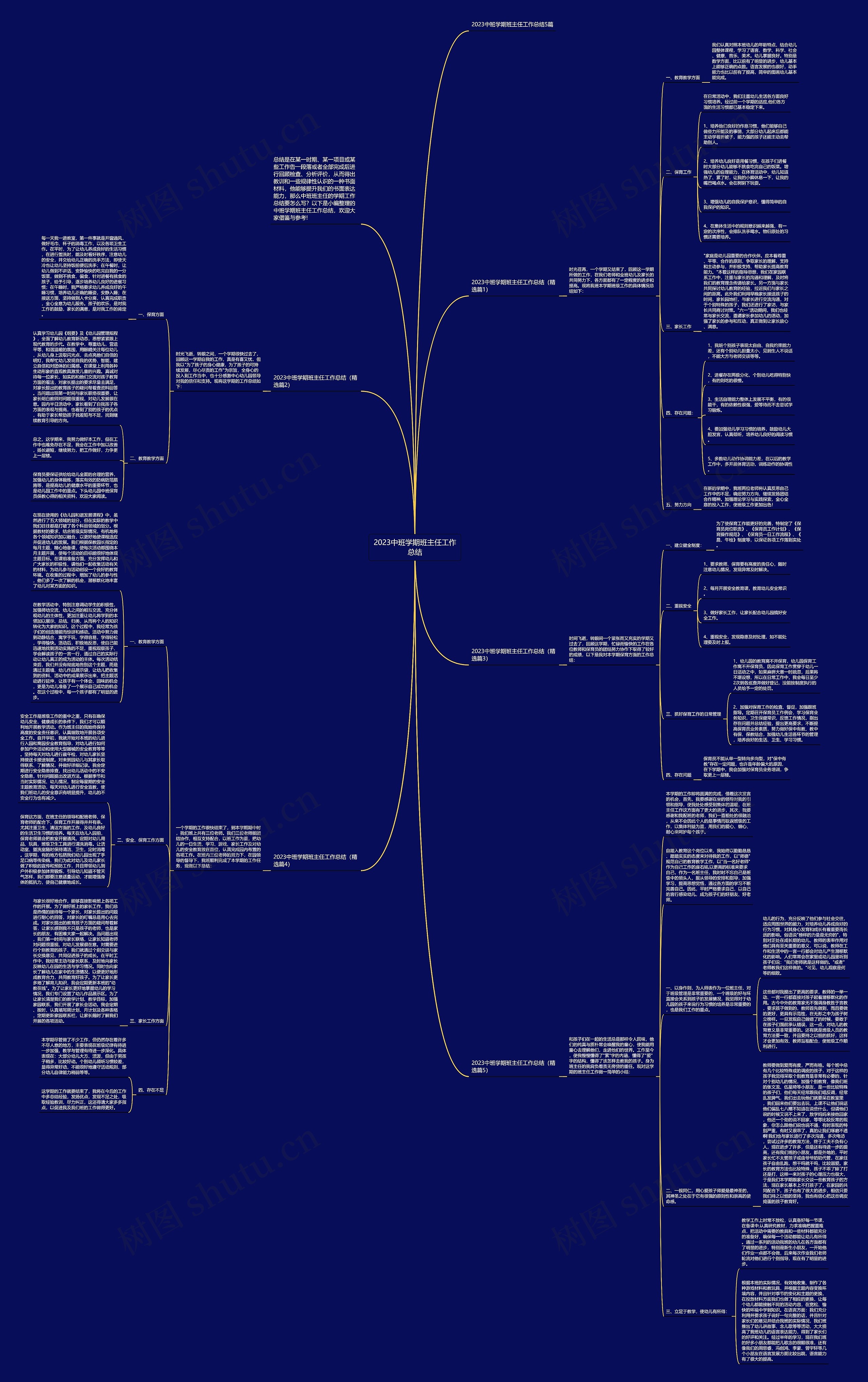 2023中班学期班主任工作总结思维导图